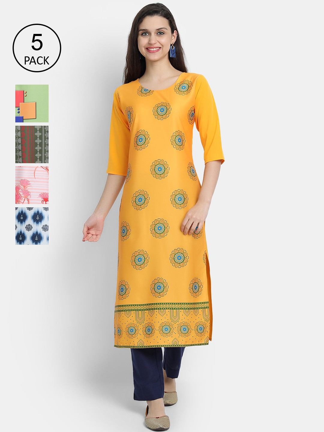 

7Threads Women Set of 5 Quirky Printed Crepe Kurta, Multi