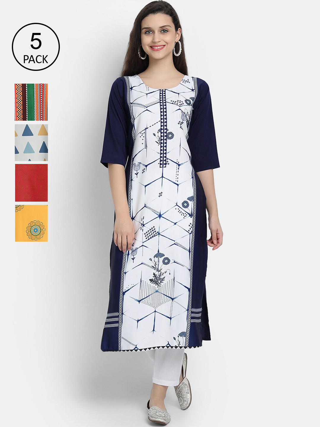 

7Threads Women Pack Of 5 Crepe Kurta, White