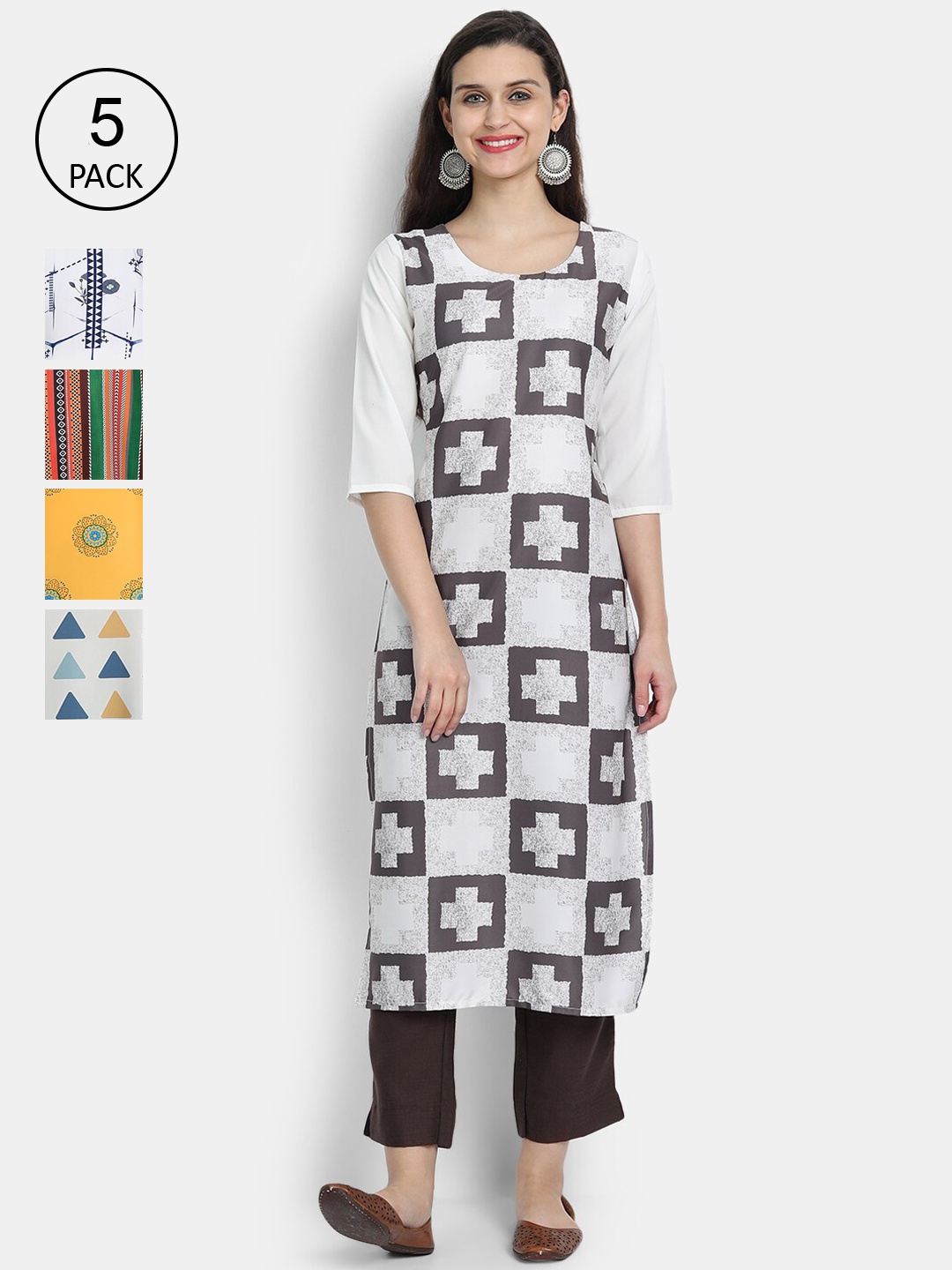 

7Threads Women Yellow & White Printed Crepe Kurta