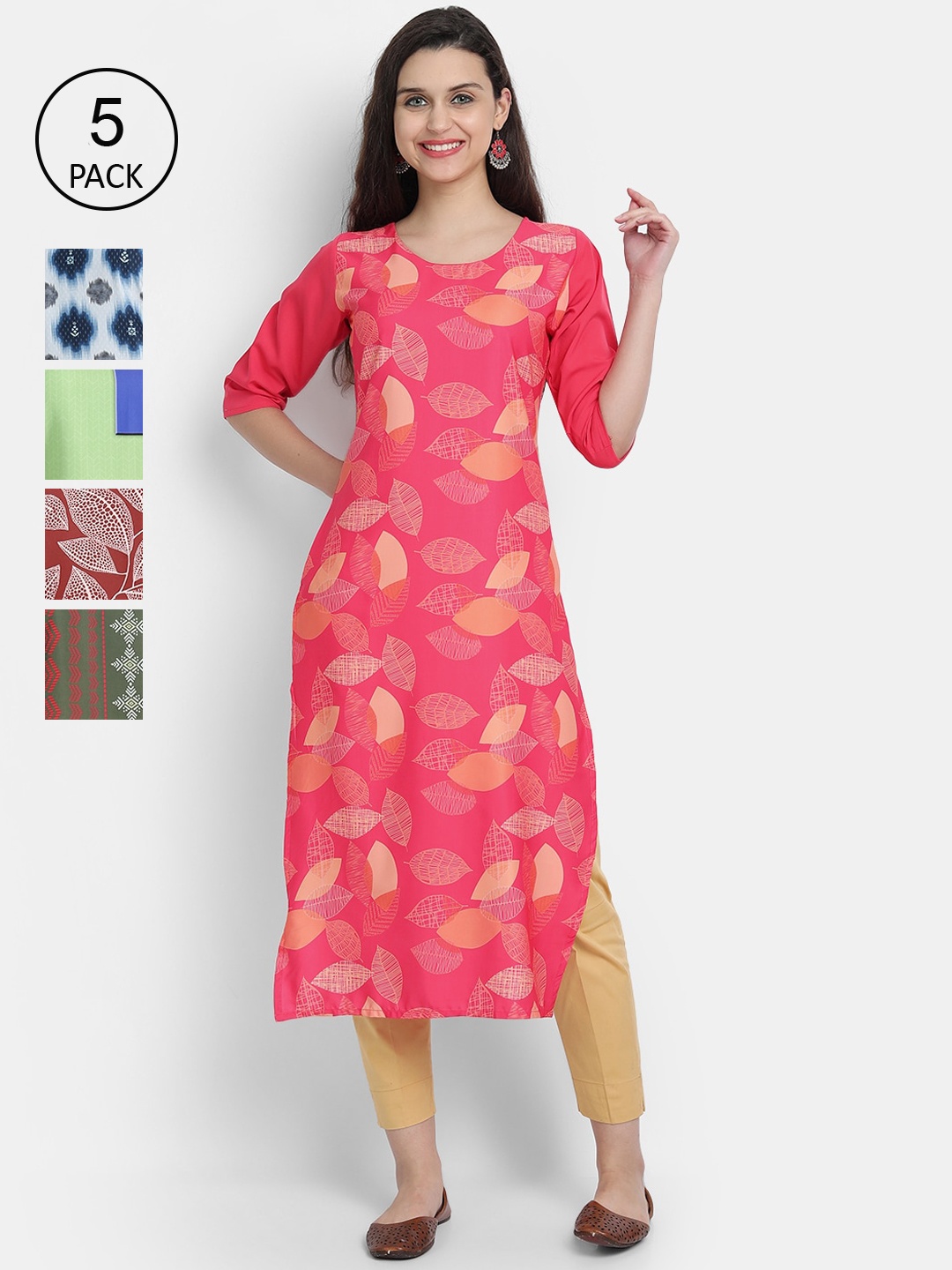 

7Threads Women Pack Of 5 Crepe Kurta, Pink