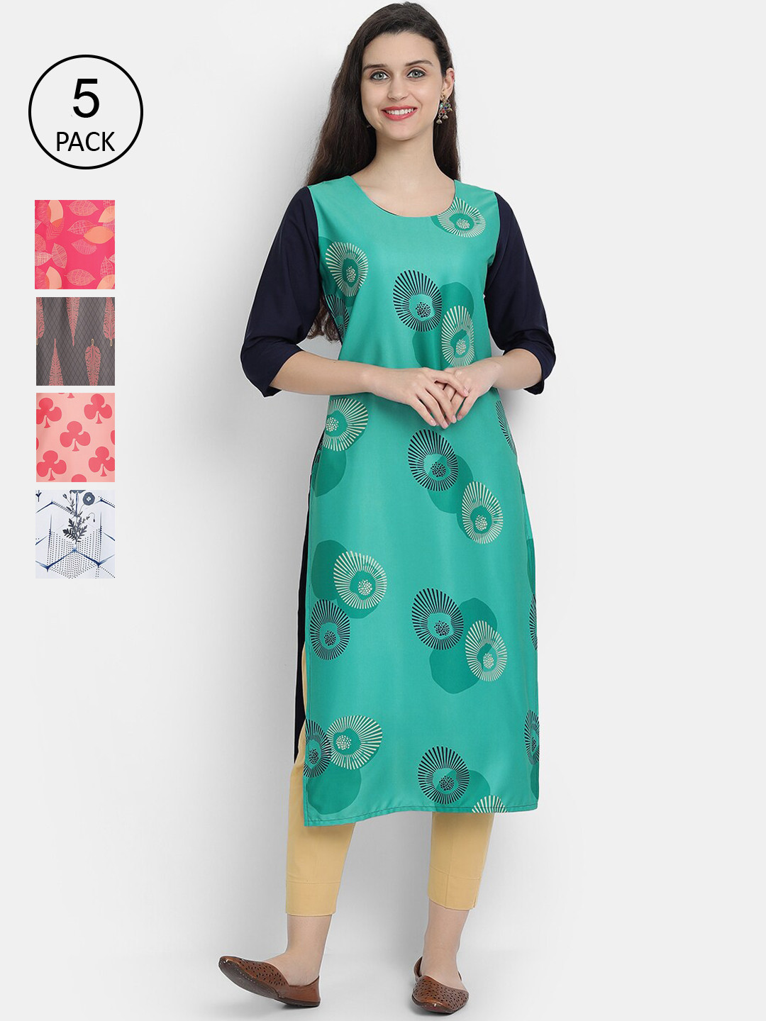 

7Threads Women Pack of 5 Printed Crepe Kurta, Multi
