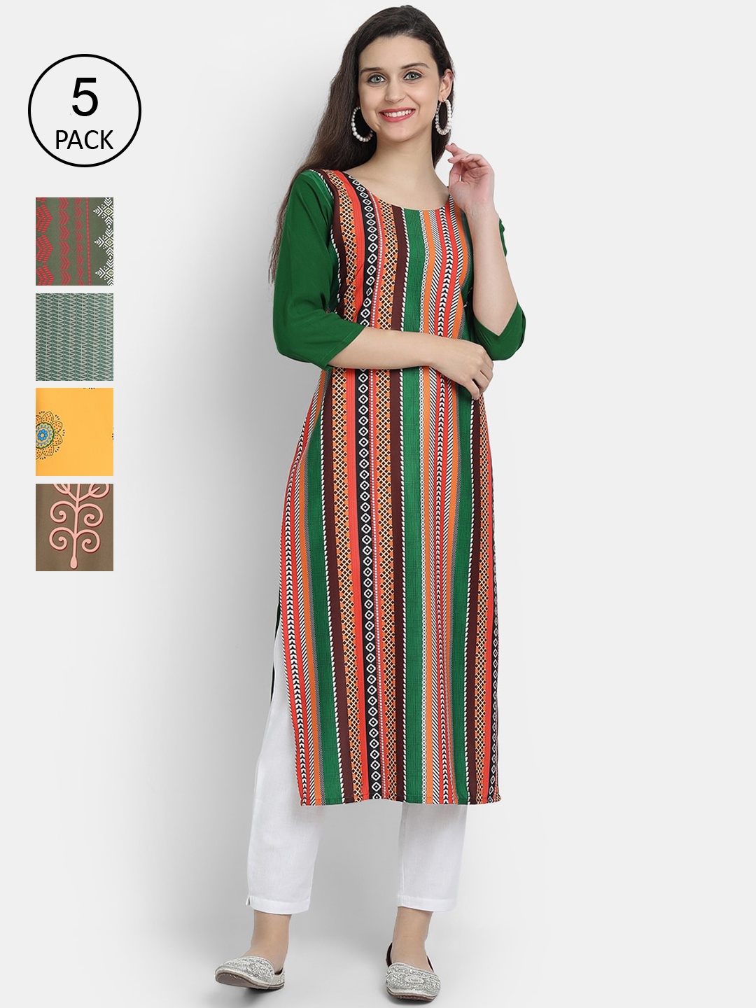 

7Threads Women Multicoloured Ethnic Motifs Embroidered Thread Work Crepe Kurta, Multi