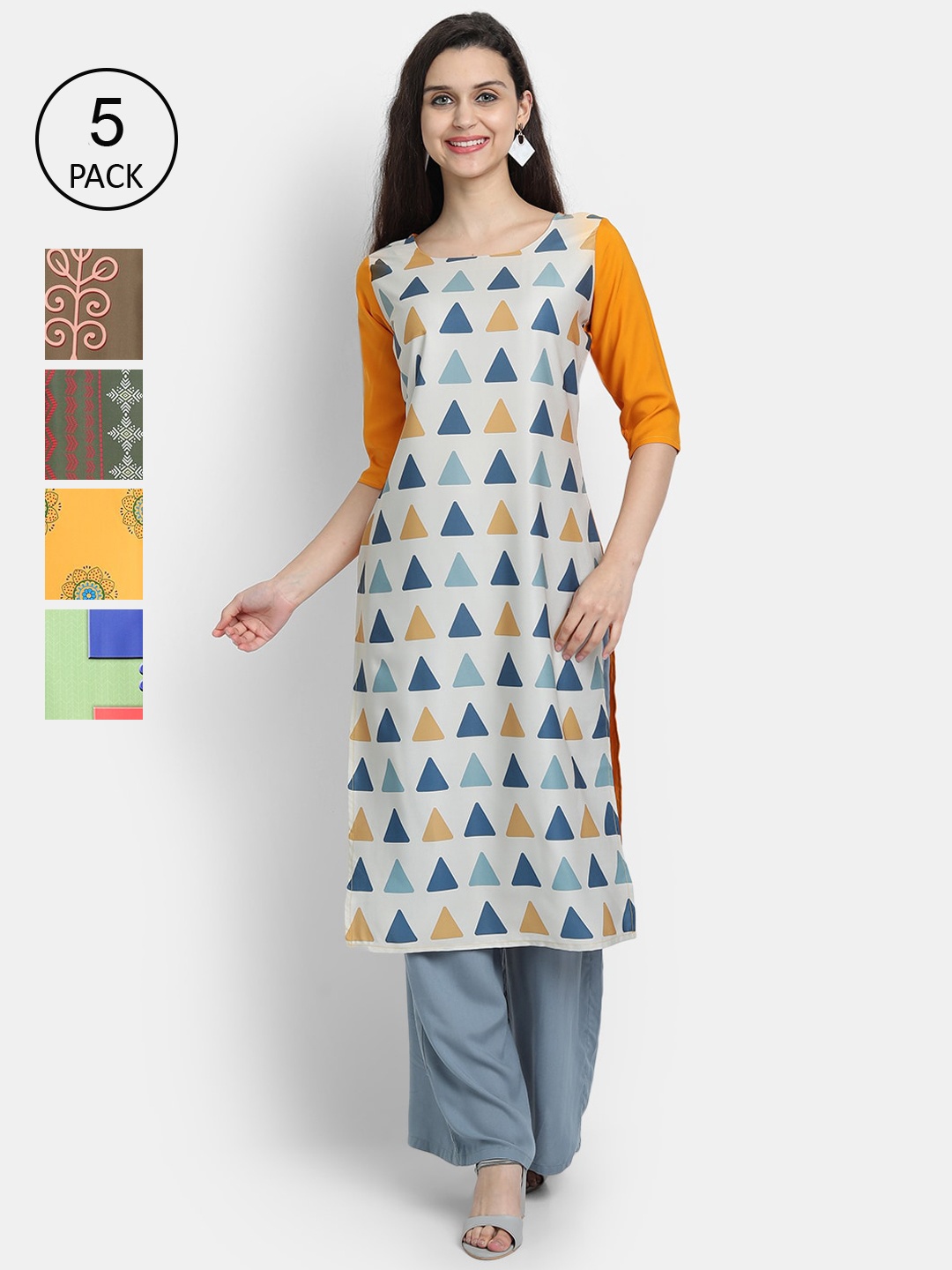 

7Threads Women Pack Of 5 Printed Crepe Kurtas, White