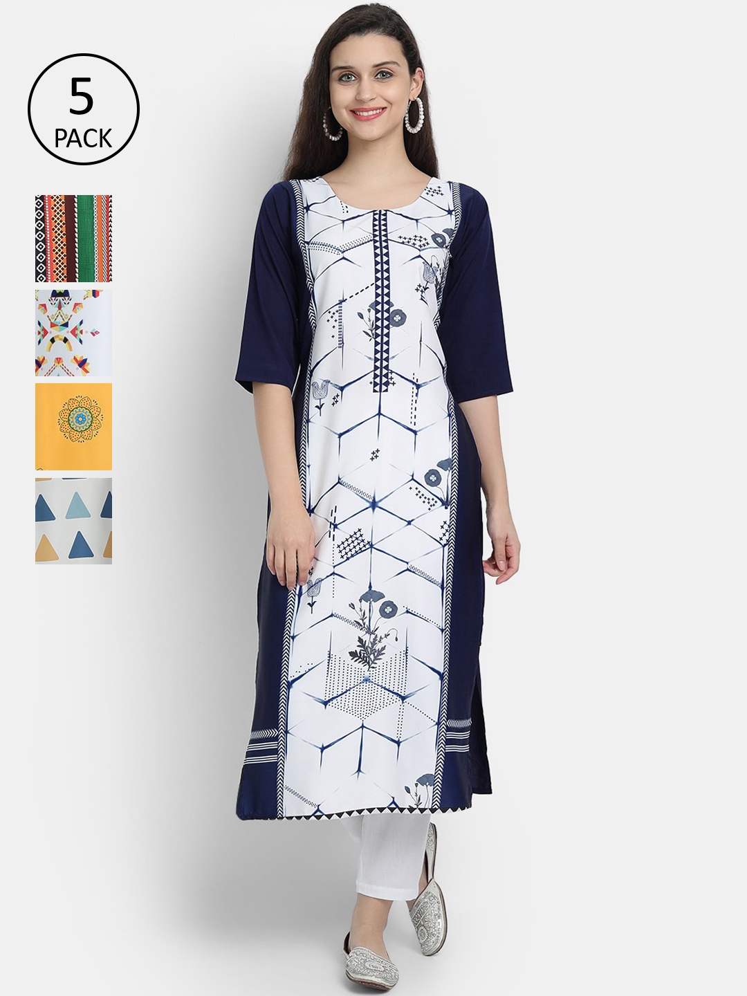 

7Threads Woman Pack of 5 Multicoloured Floral Printed Crepe Kurta, Multi