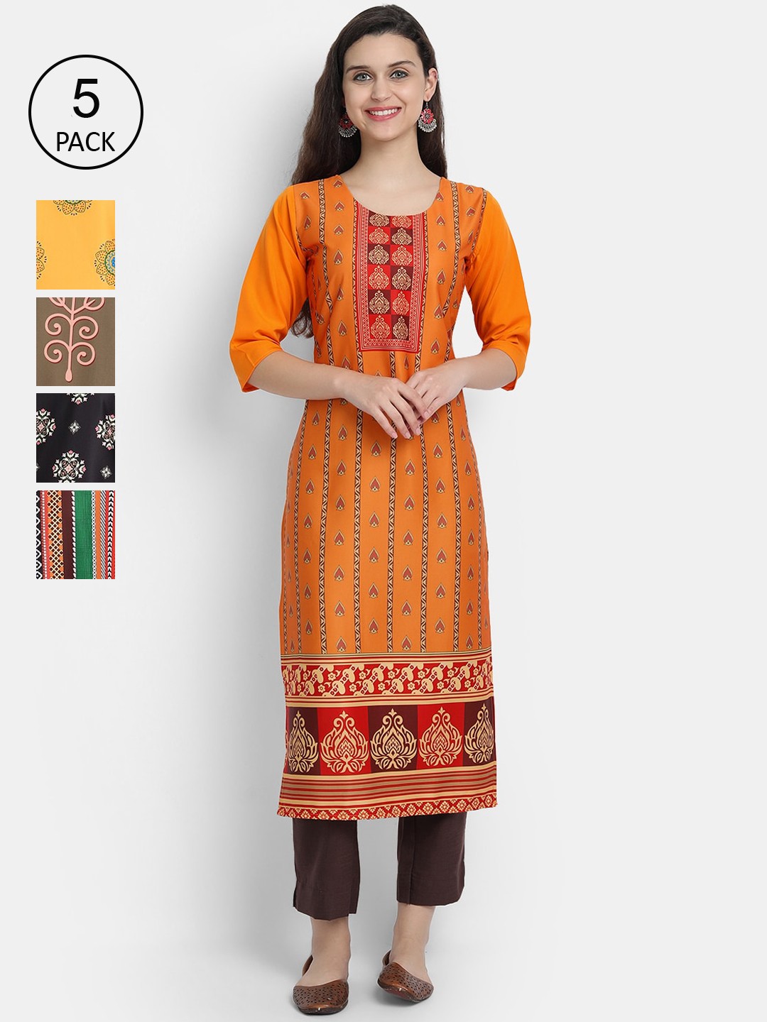 

7Threads Women Pack Of 5 Crepe Kurta, Orange