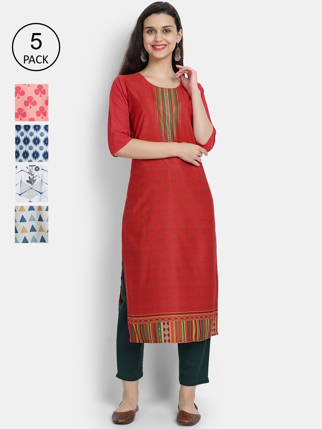 

7Threads Women Pack of 5 Printed Crepe Kurta, Multi