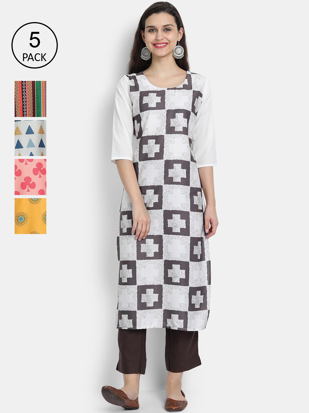 

7Threads Women Pack Of 5 Printed Crepe Kurta, White
