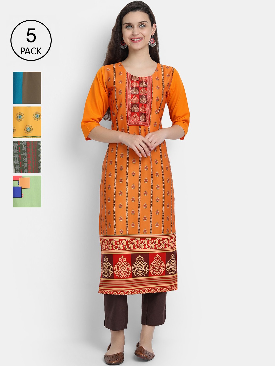 

7Threads Women Pack of 5 Printed Crepe Kurta, Multi