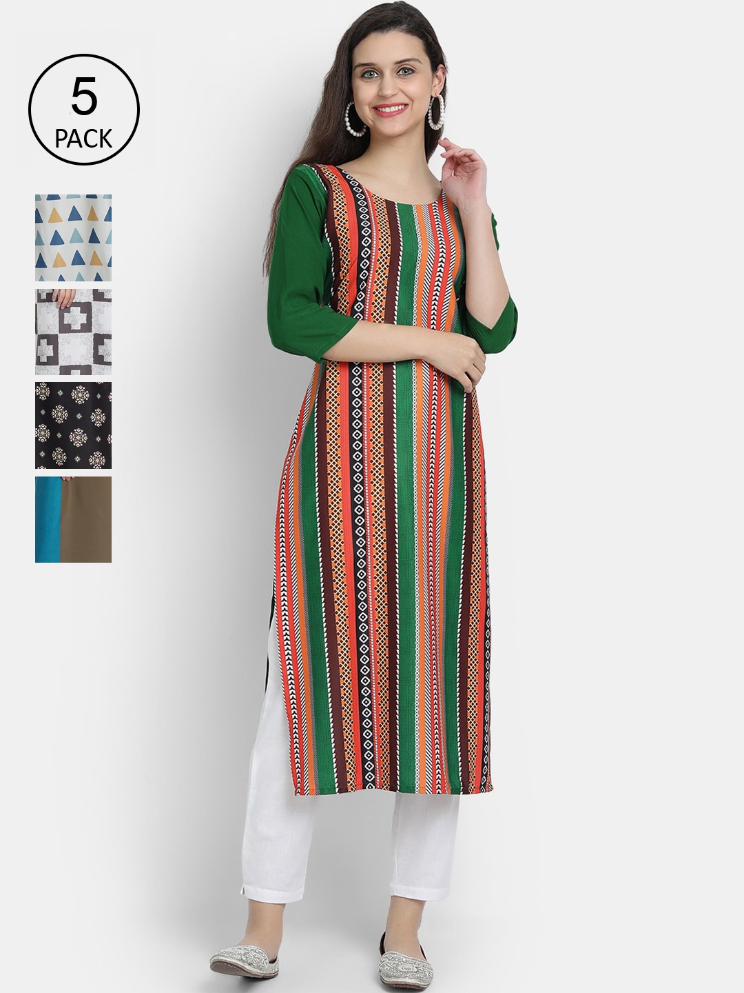 

7Threads Women Pack Of 5 Printed Crepe Kurta, White