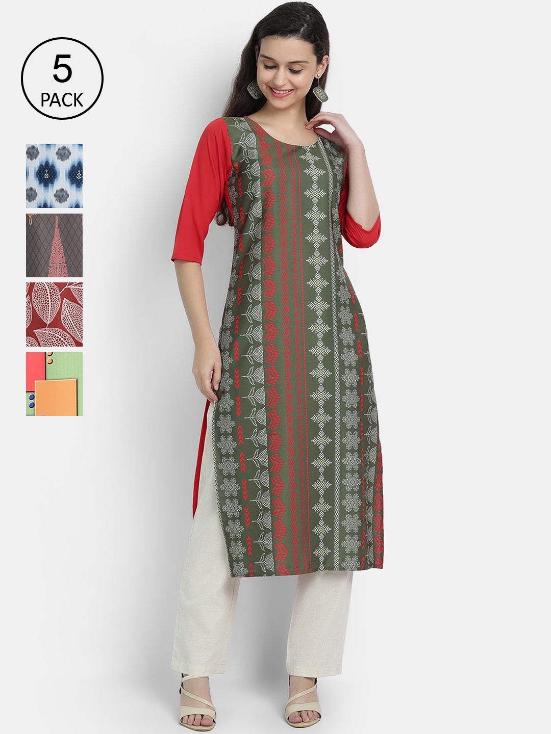 

7Threads Women Pack Of 5 Crepe Kurta, Green