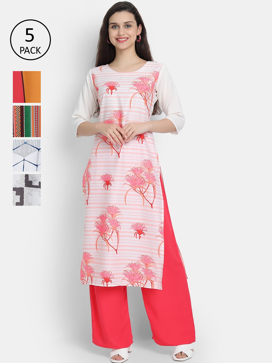 

7Threads Women Pack Of 5 Crepe Kurta, White
