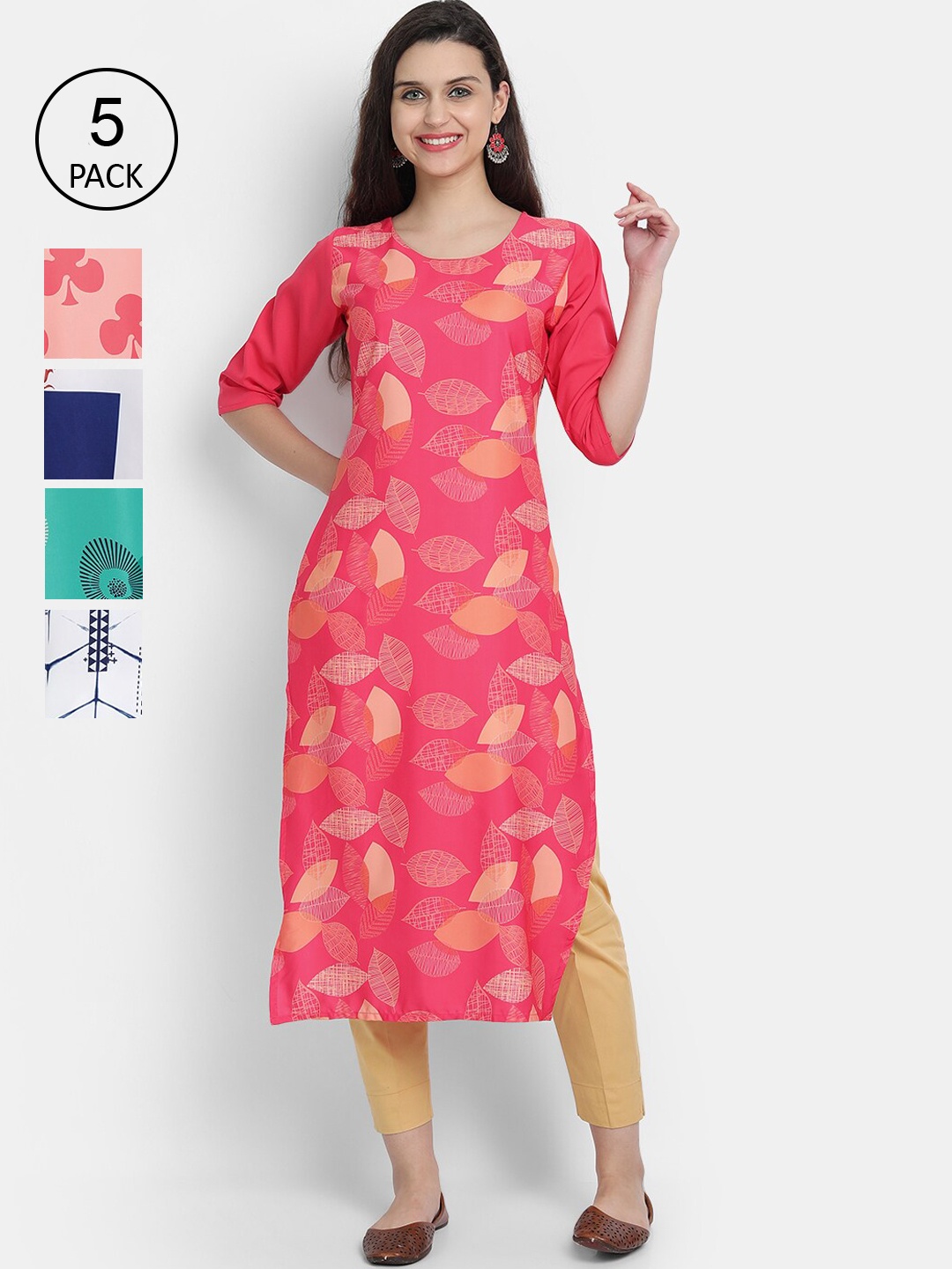 

7Threads Women Pack Of 5 Crepe Kurta, Pink