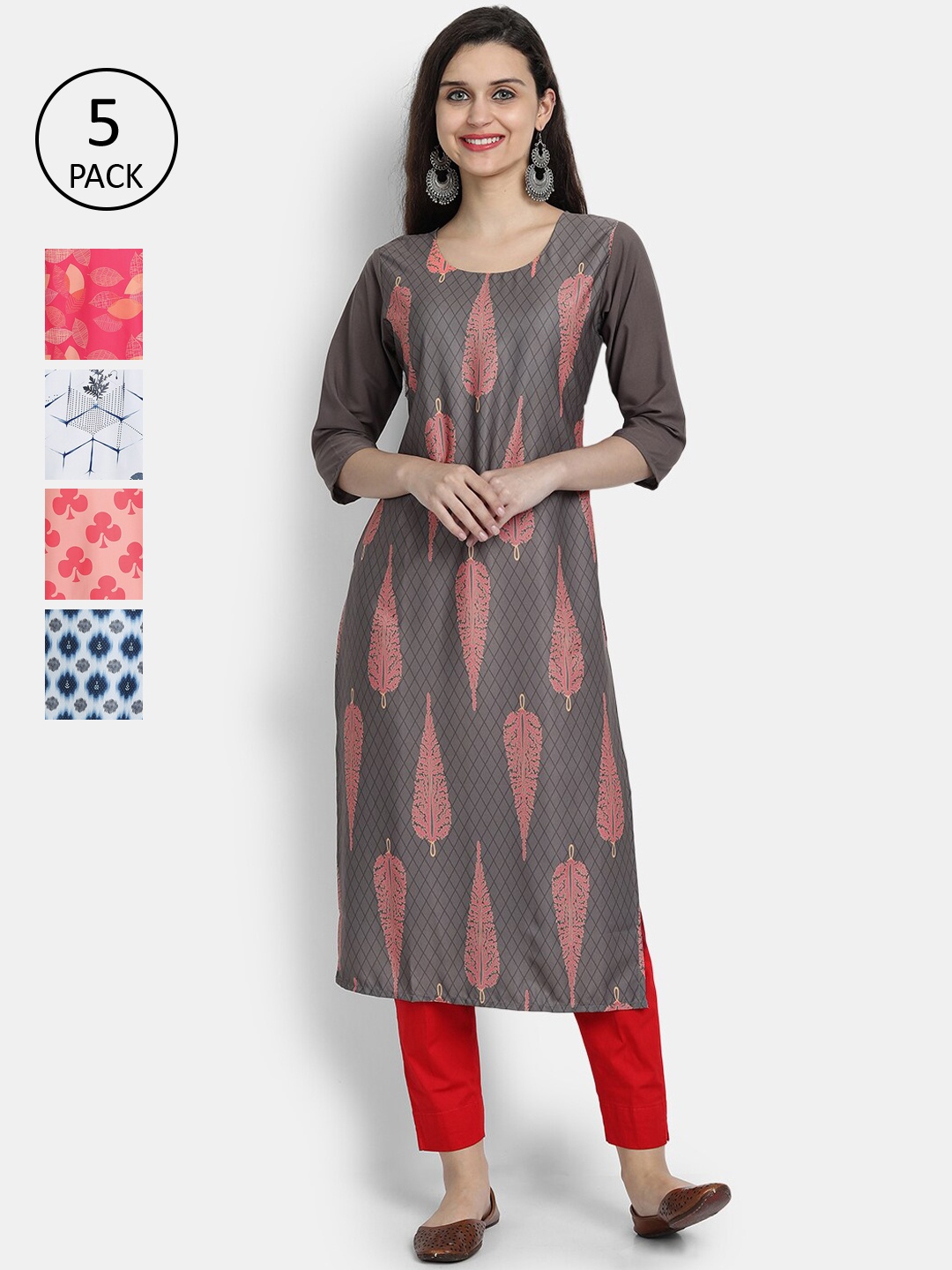 

7Threads Women Pack of 5 Printed Crepe Kurta, Multi