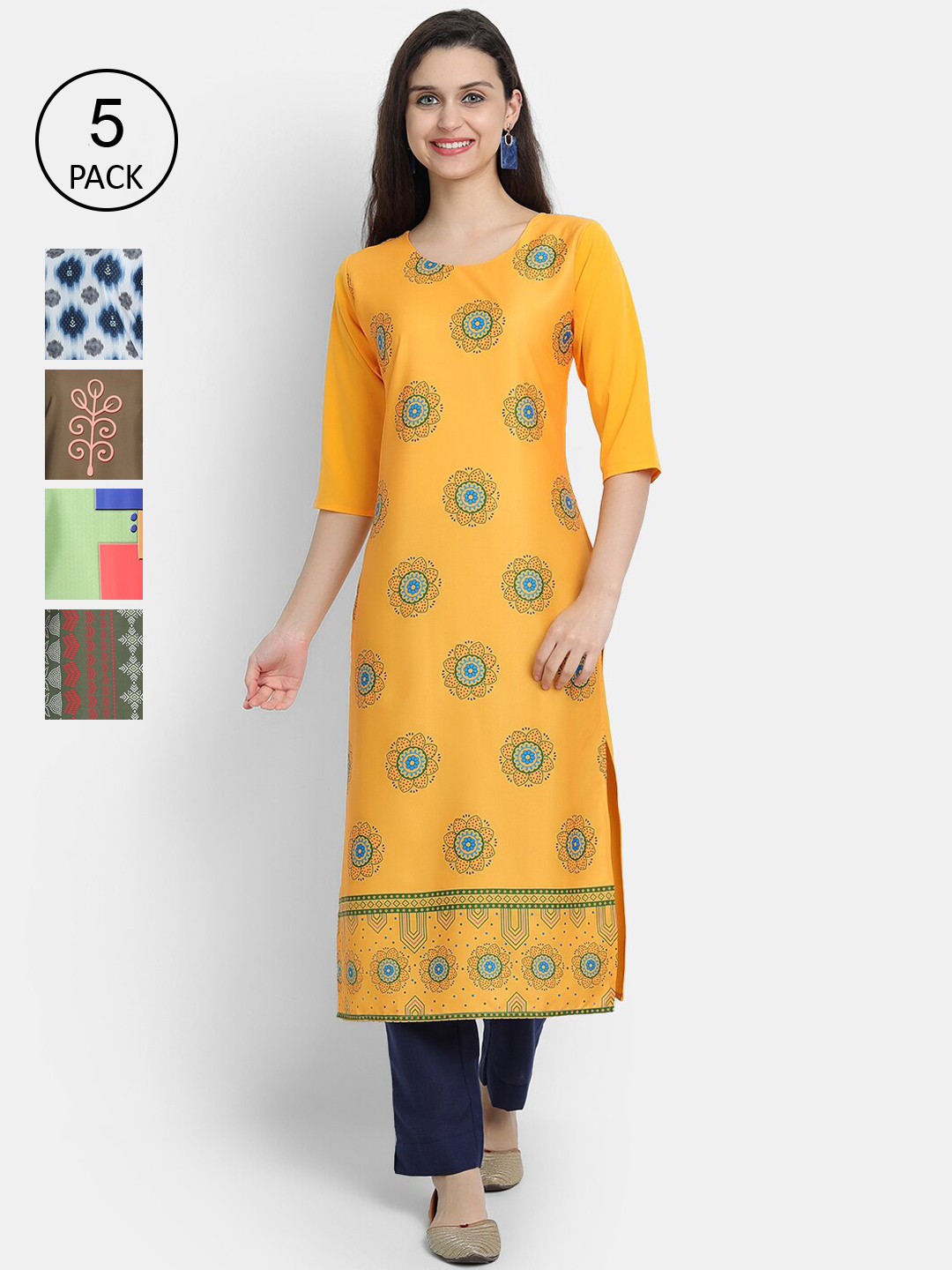 

7Threads Women Pack of 5 Printed Crepe Kurta, Multi