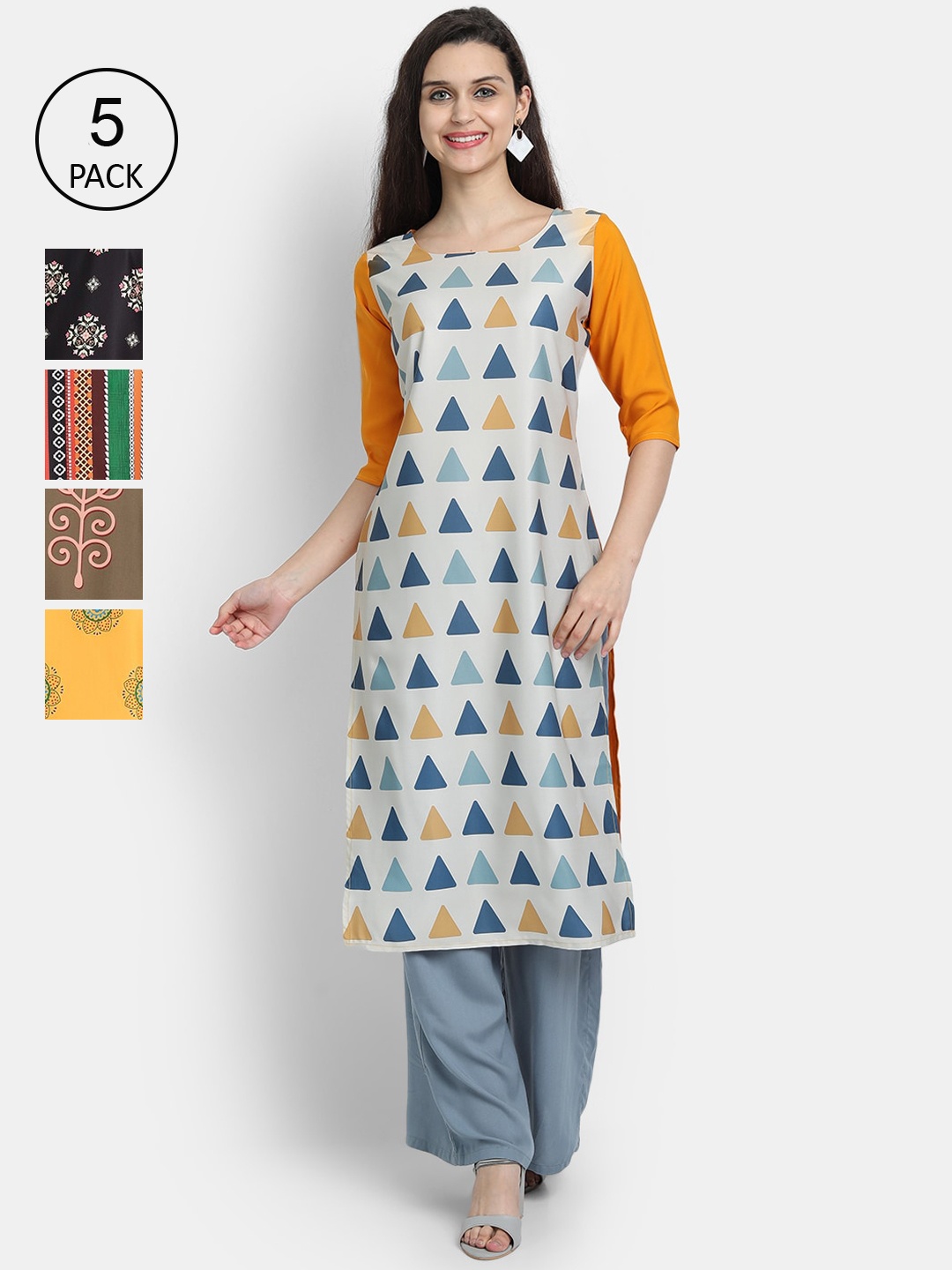 

7Threads Women Pack Of 5 Crepe Kurta, Grey
