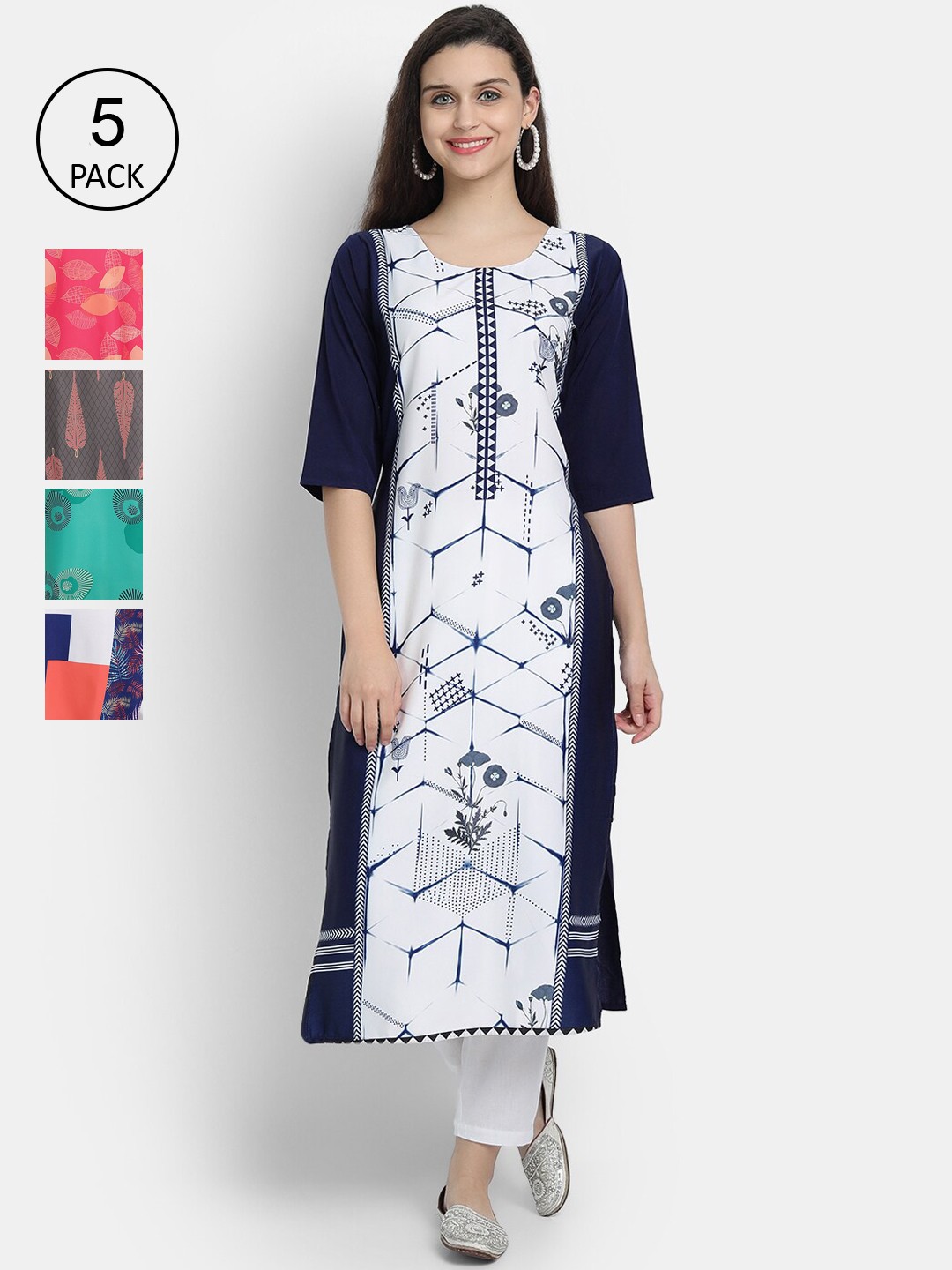 

7Threads Women Pack Of 5 Crepe Kurta, White