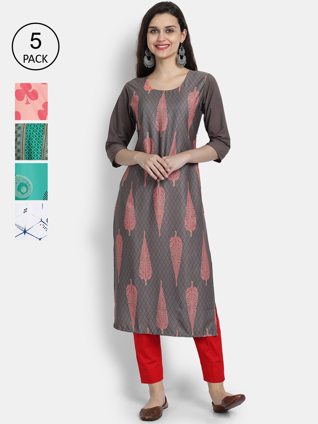 

7Threads Women Pack Of 5 Crepe Kurta, Grey