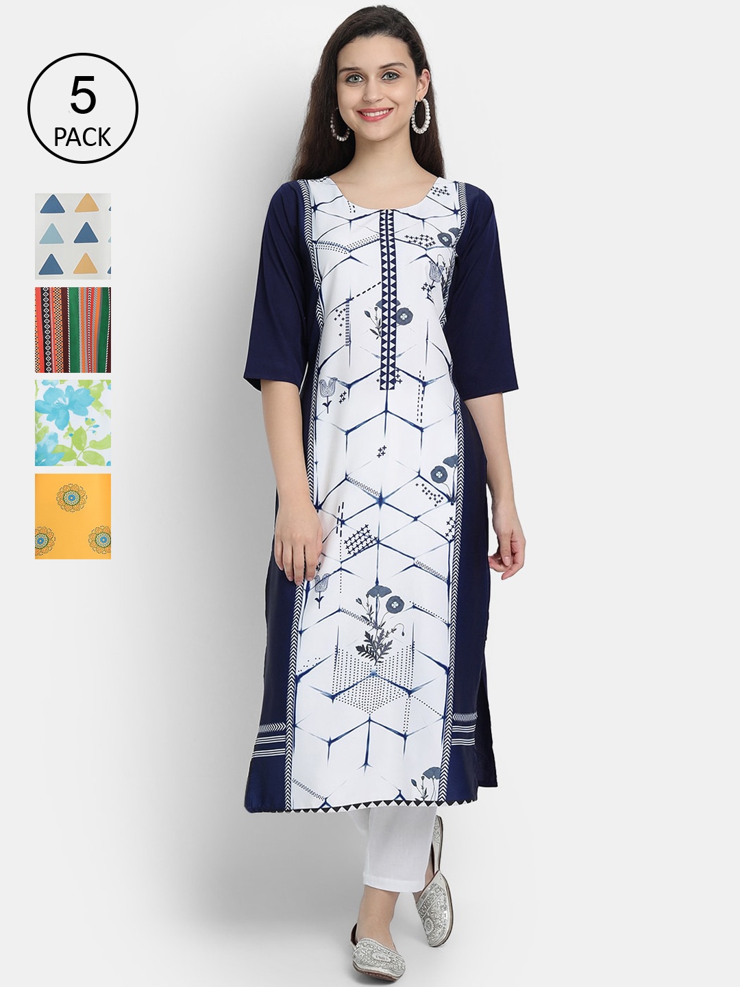 

7Threads Women Pack of 5 Printed Crepe Kurta, Multi