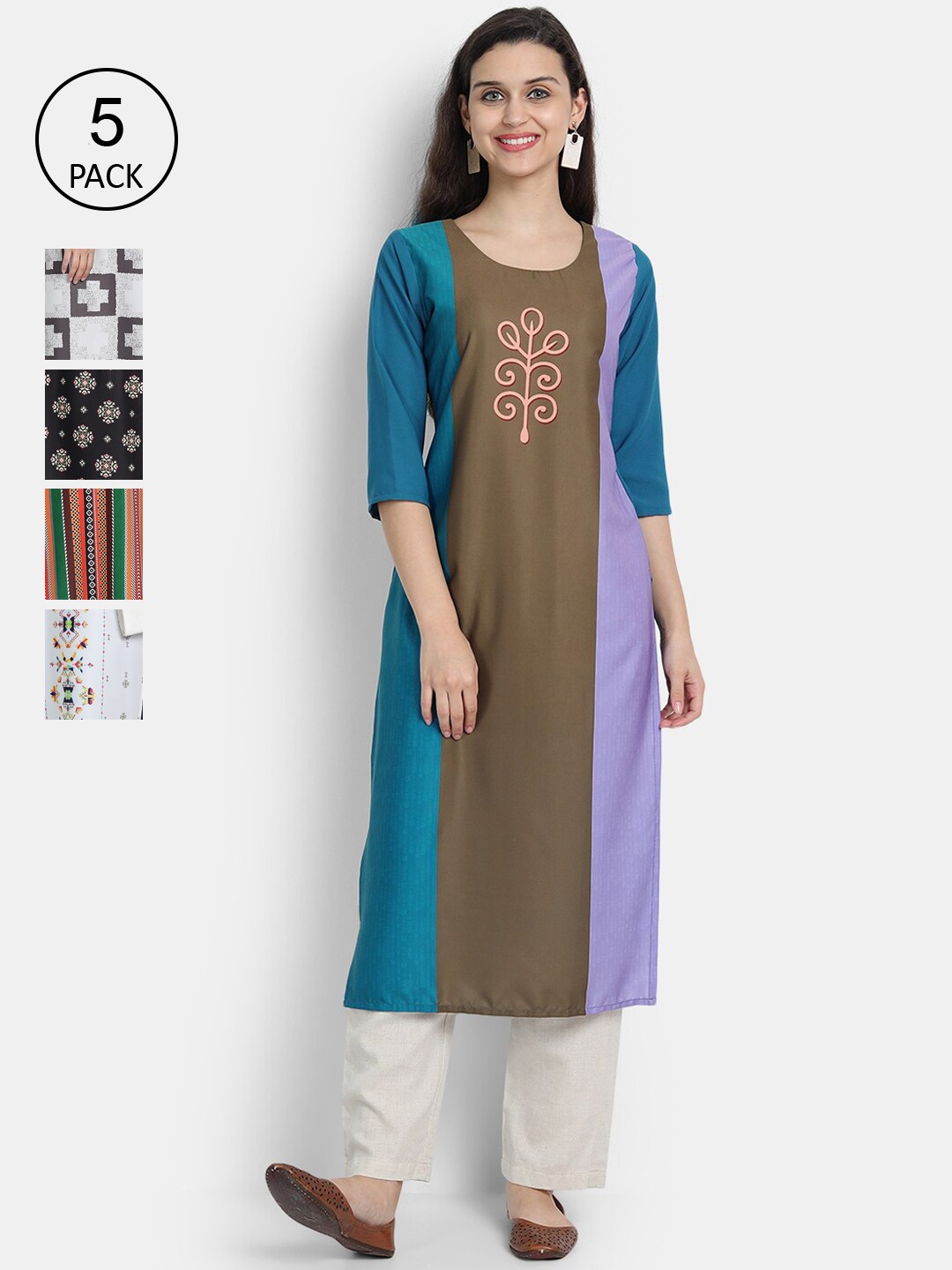 

7Threads Women Pack Of 5 Crepe Kurta, White