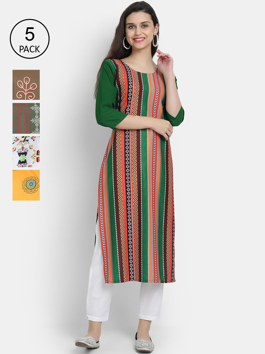 

7Threads Woman Pack of 5 Multicoloured Floral Printed Crepe Kurta, Multi