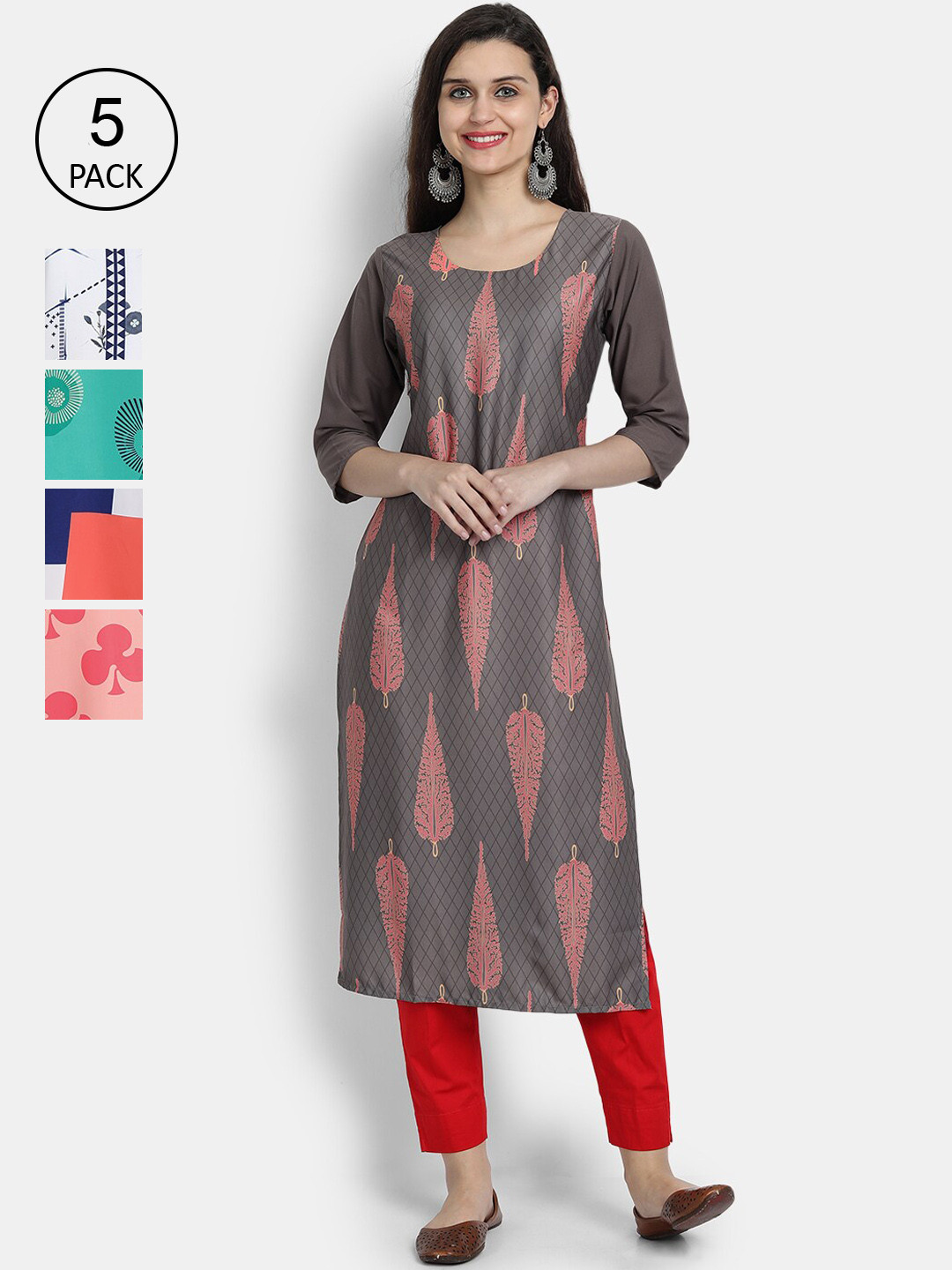 

7Threads Women Pack Of 5 Crepe Kurta, Grey