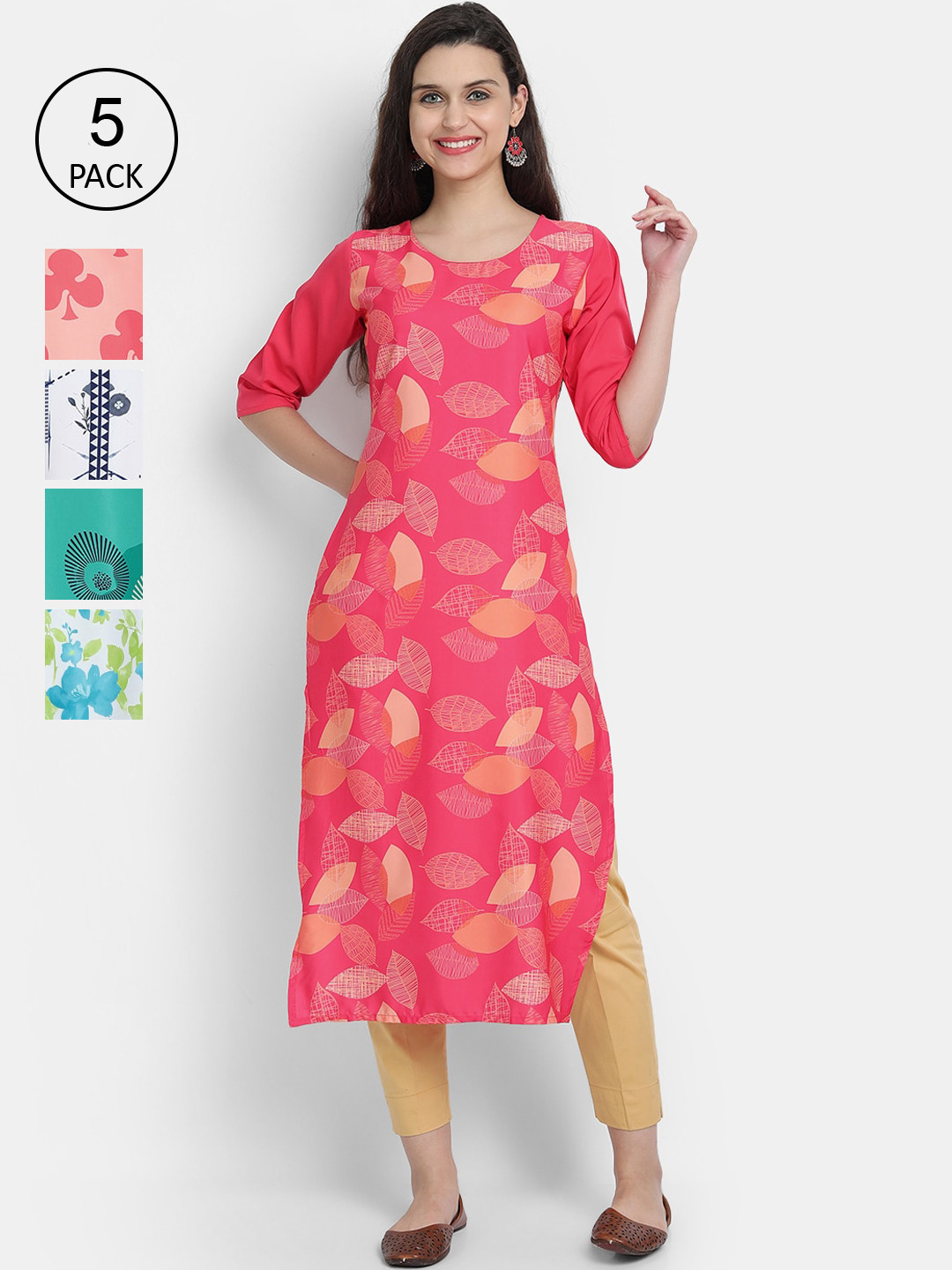

7Threads Women Multicoloured Pack of 5 Printed Crepe Kurta, Multi