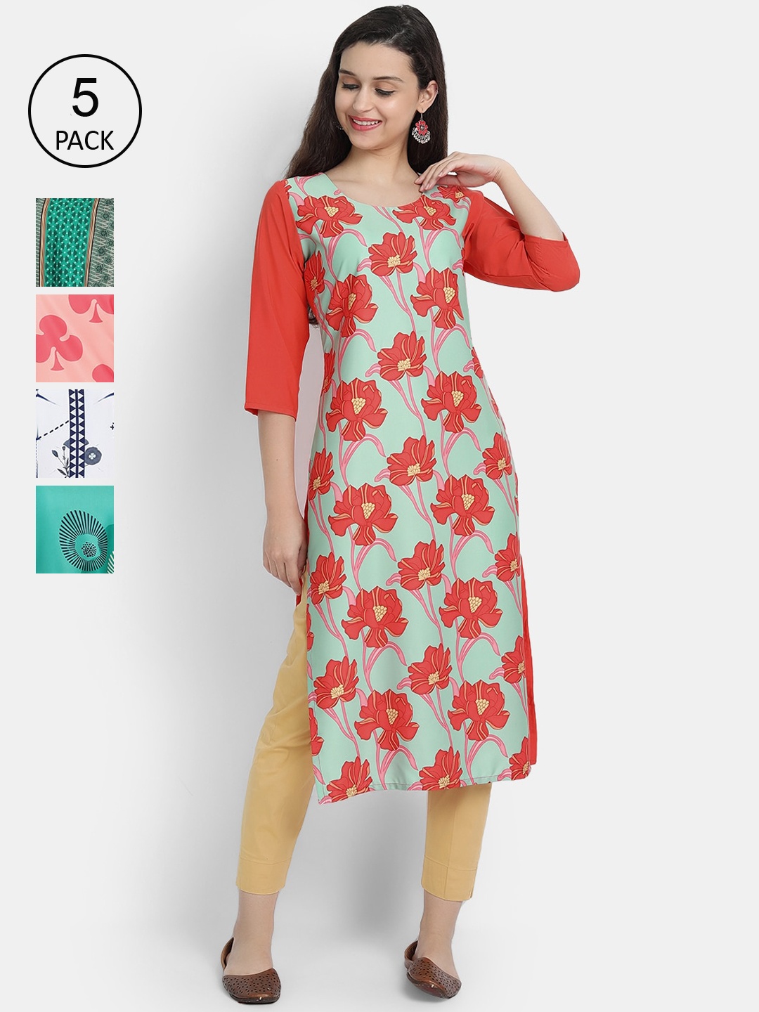 

7Threads Women Pack of 5 Printed Crepe Kurta, Multi