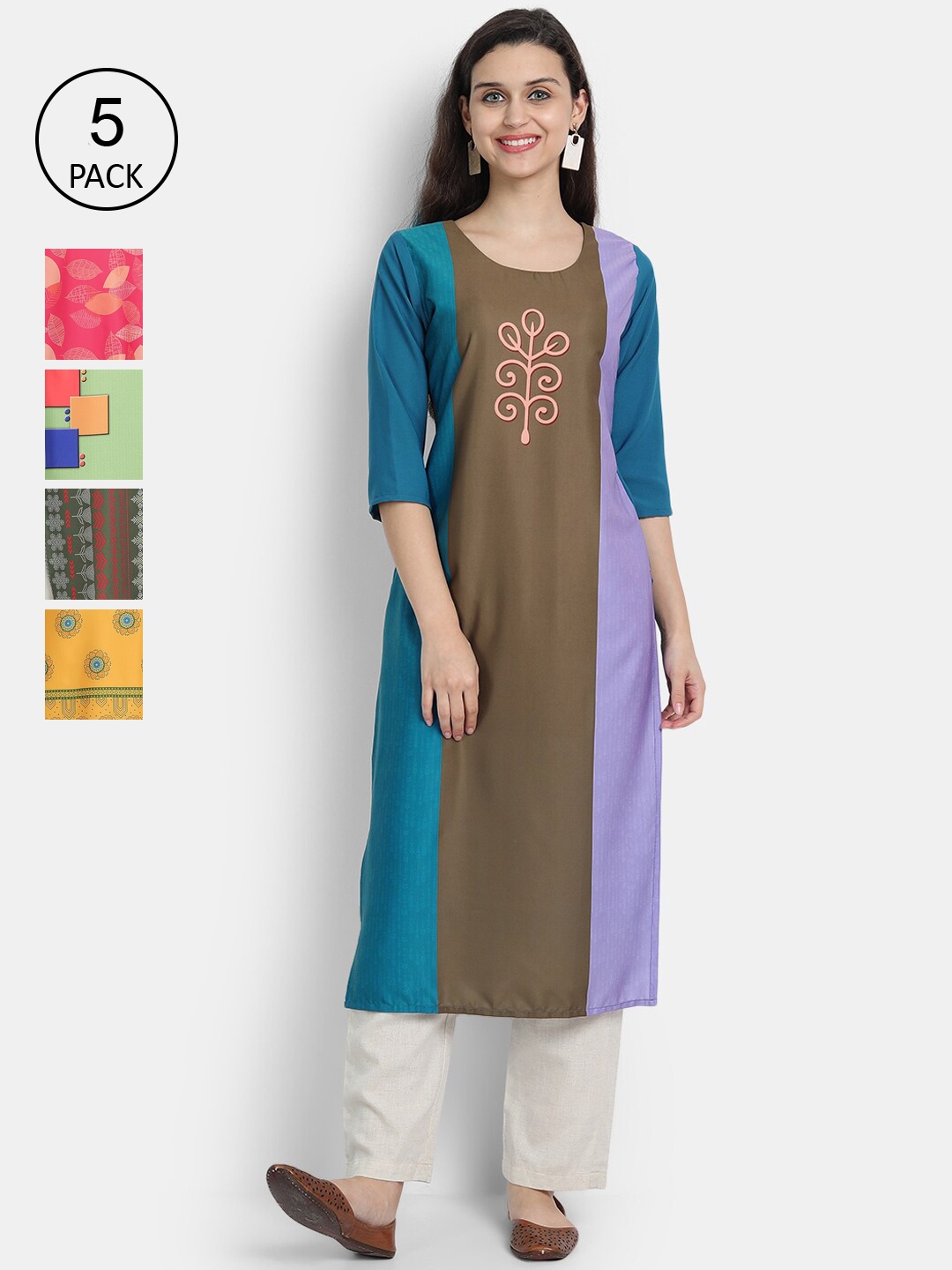 

7Threads Women Multicoloured Ethnic Motifs Printed Thread Work Crepe Kurta, Multi