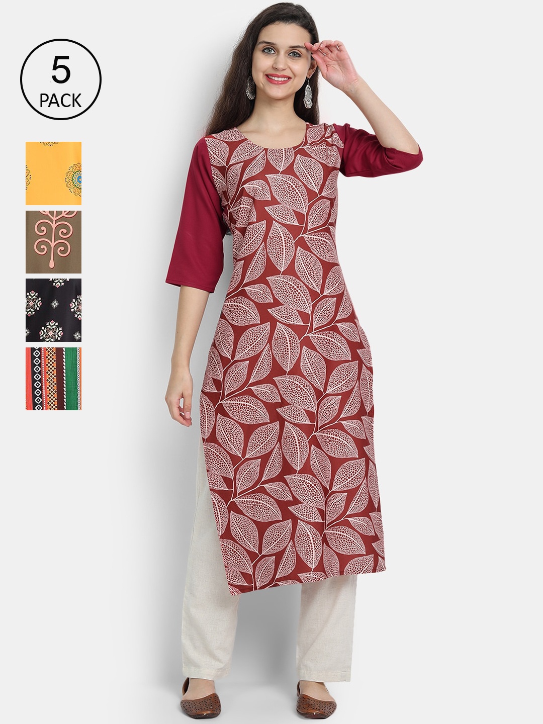 

7Threads Women Multicoloured Printed Flared Sleeves Mirror Work Crepe Kurta, Multi