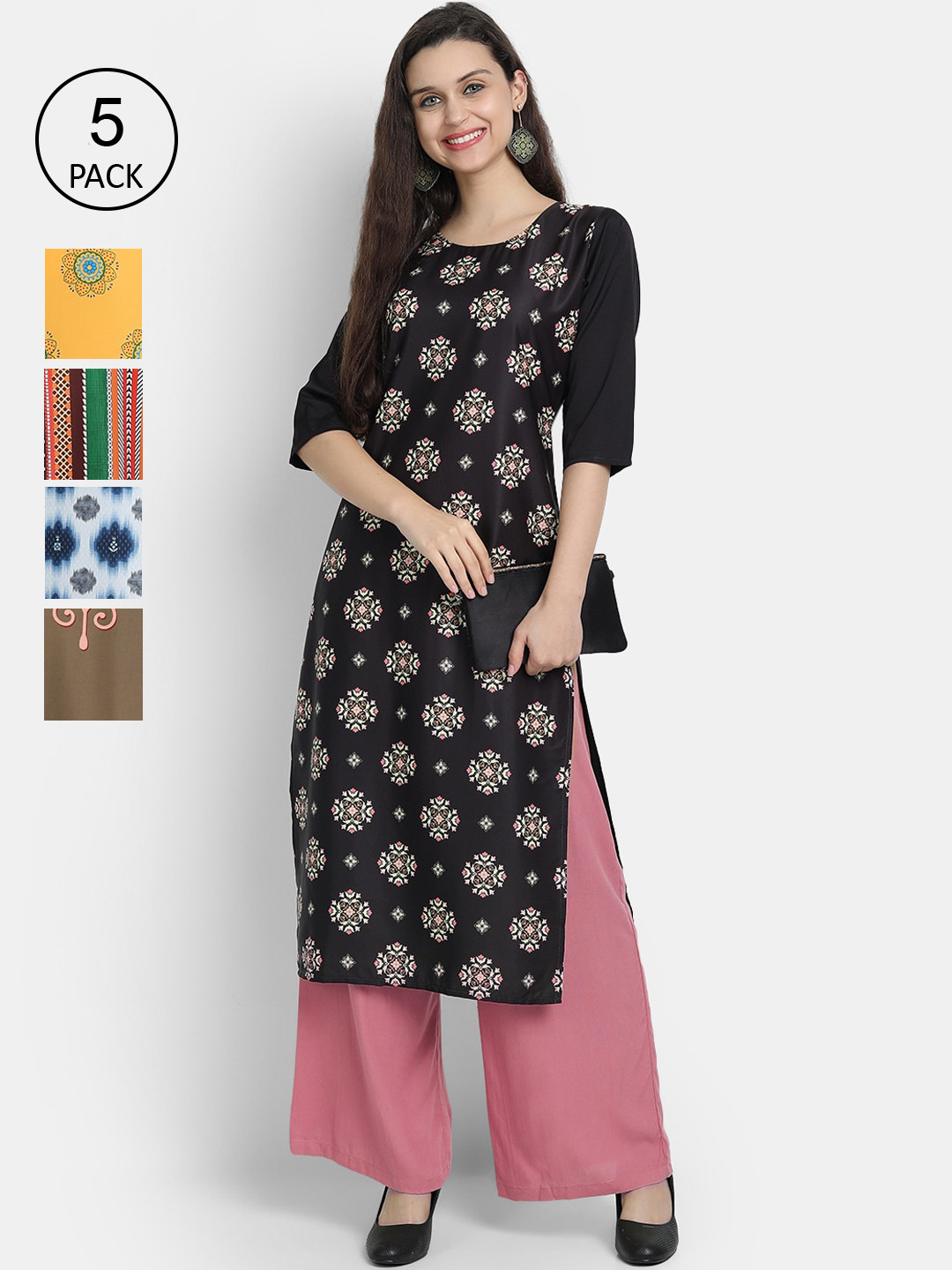 

7Threads Women Multicoloured Geometric Printed Thread Work Crepe Kurta, Multi