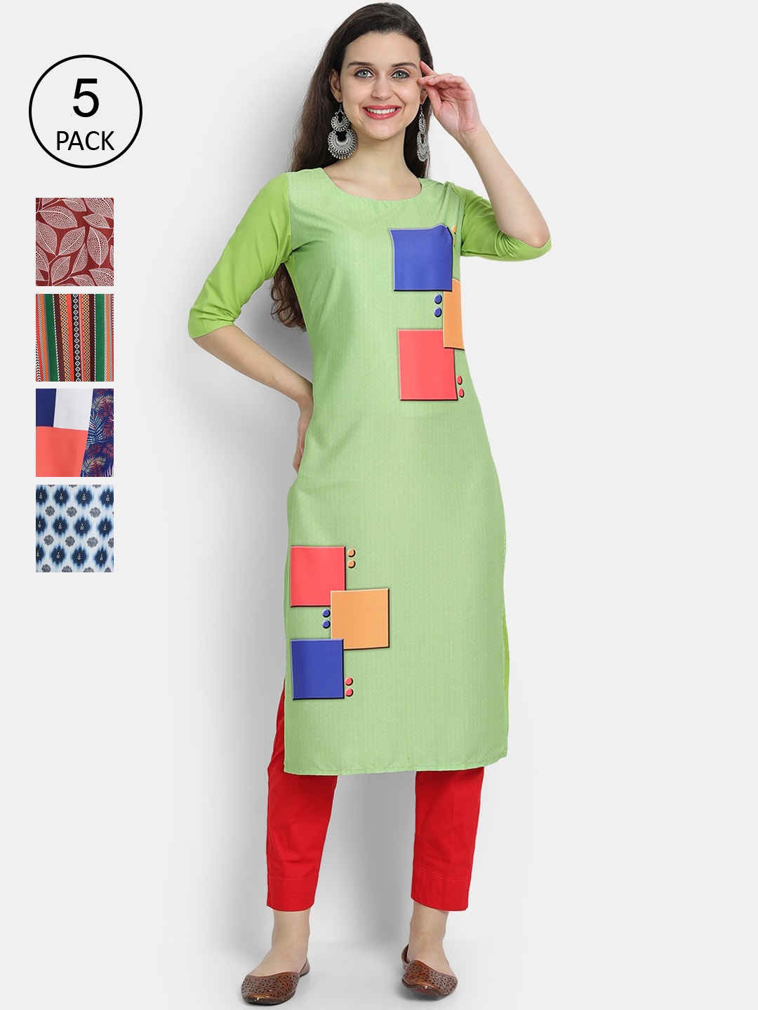 

7Threads Women Pack of 5 Printed Crepe Kurta, Multi