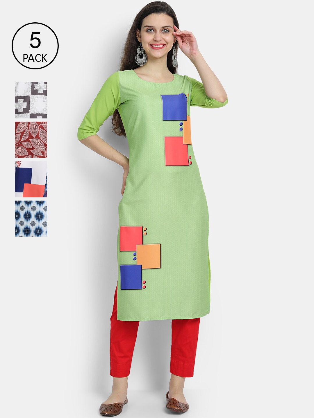 

7Threads Women Multicoloured Geometric Checked Flared Sleeves Gotta Patti Crepe Kurta, Multi
