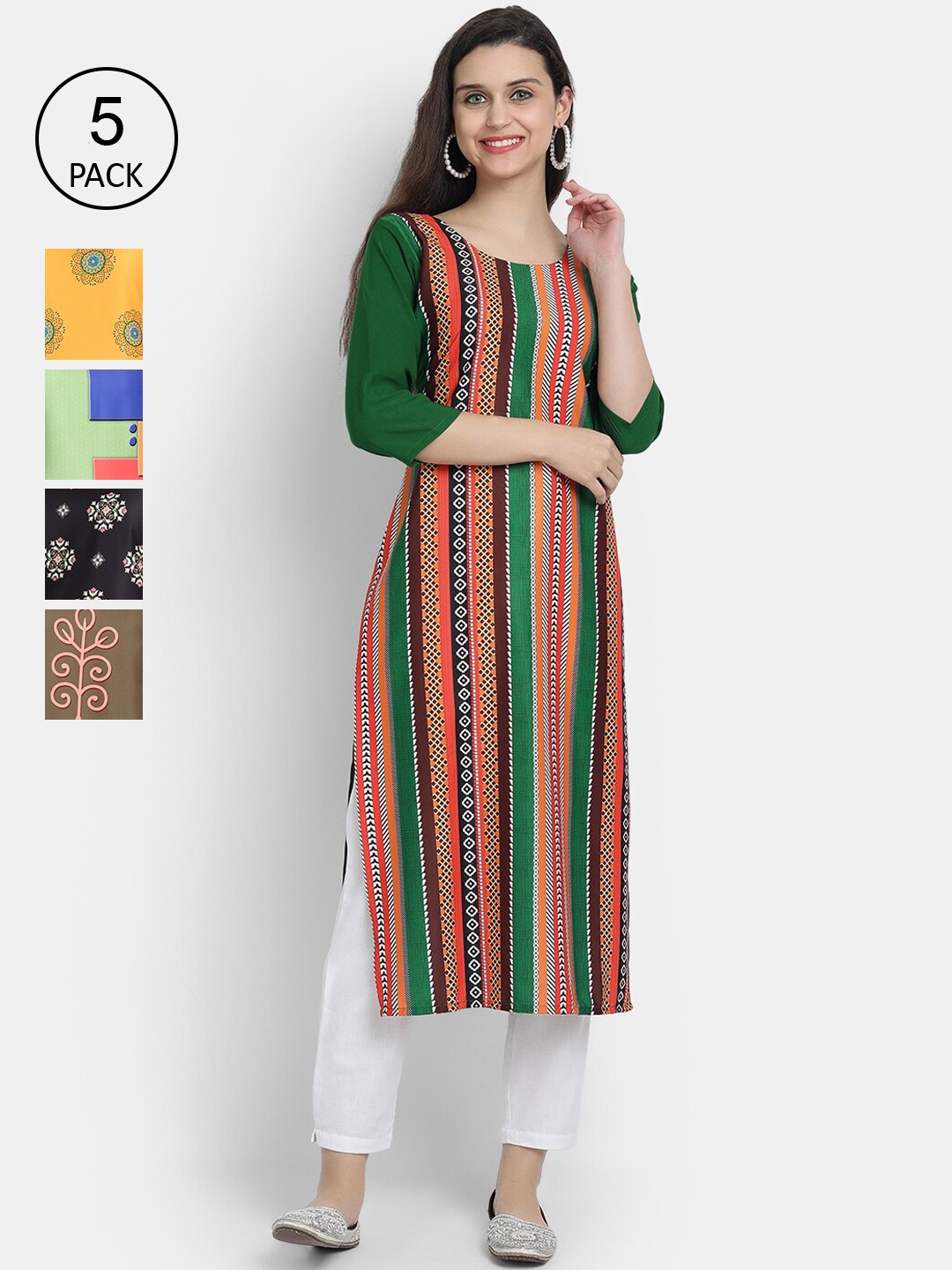 

7Threads Women Pack of 5 Printed Crepe Kurta, Multi