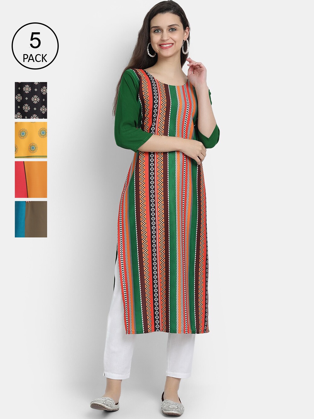 

7Threads Women Multicoloured Colourblocked Thread Work Crepe Kurta, Multi