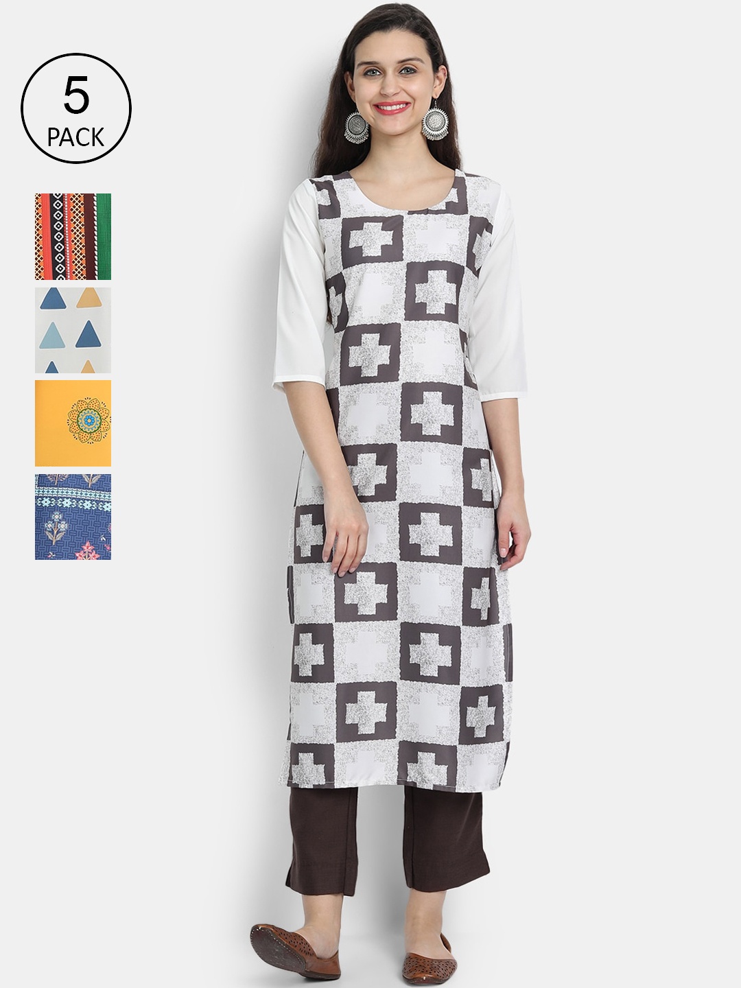 

7Threads Women Multicoloured Ethnic Motifs Printed Thread Work Crepe Kurta, Multi