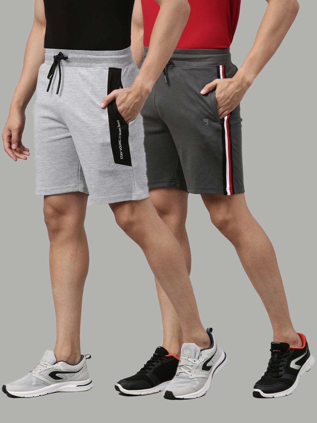 Joven Men Multicoloured Sports Shorts, Grey