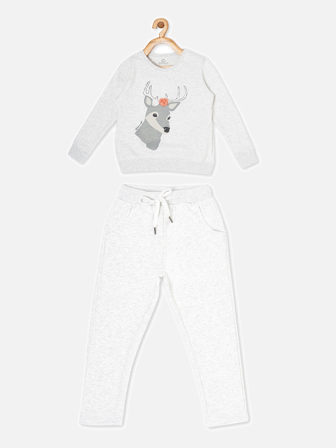 

Sweet Dreams Girls Grey Melange Printed Tracksuit