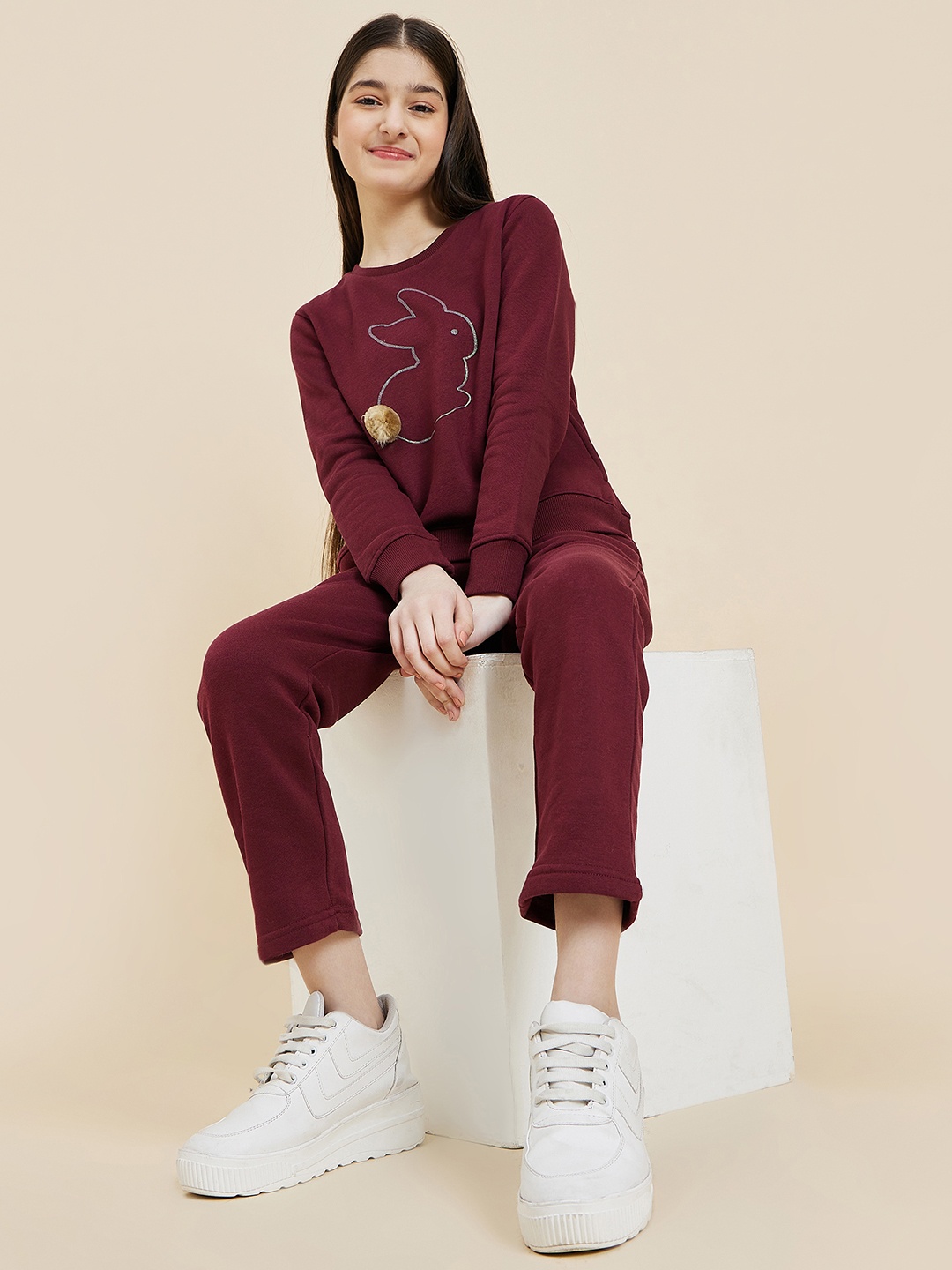 

Sweet Dreams Girls Burgundy Solid Tracksuit