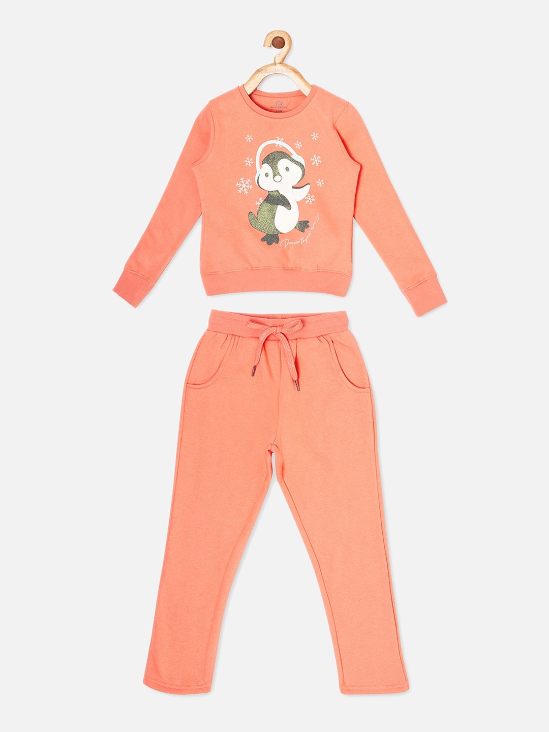 

Sweet Dreams Girls Peach-Coloured & White Solid Tracksuit