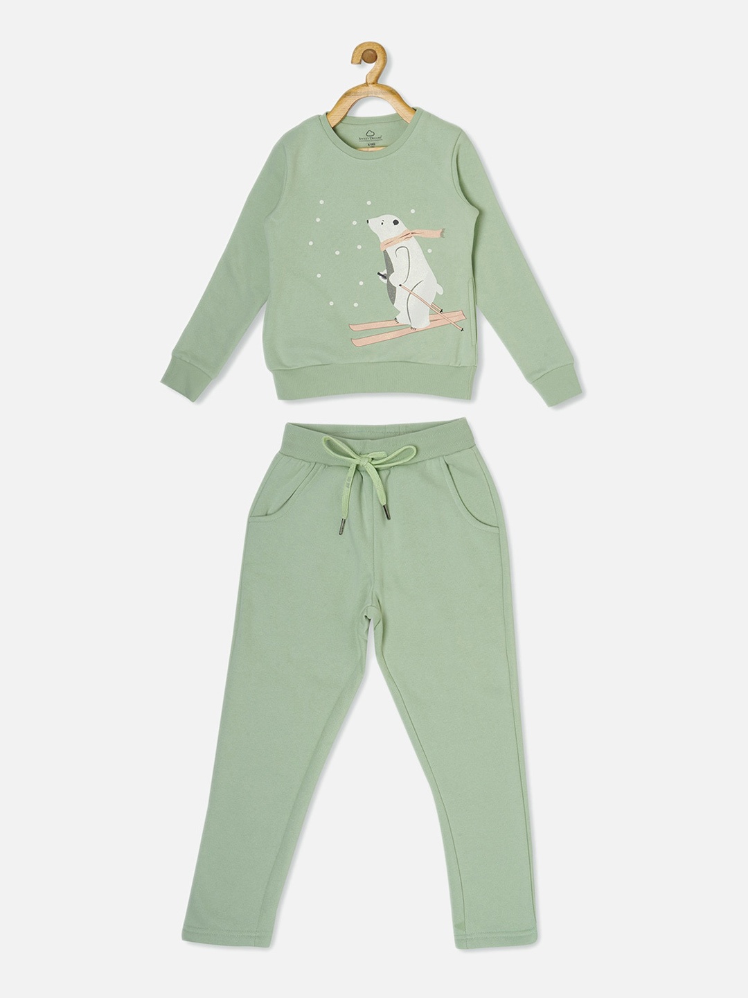 

Sweet Dreams Girls Green & White Printed Tracksuit
