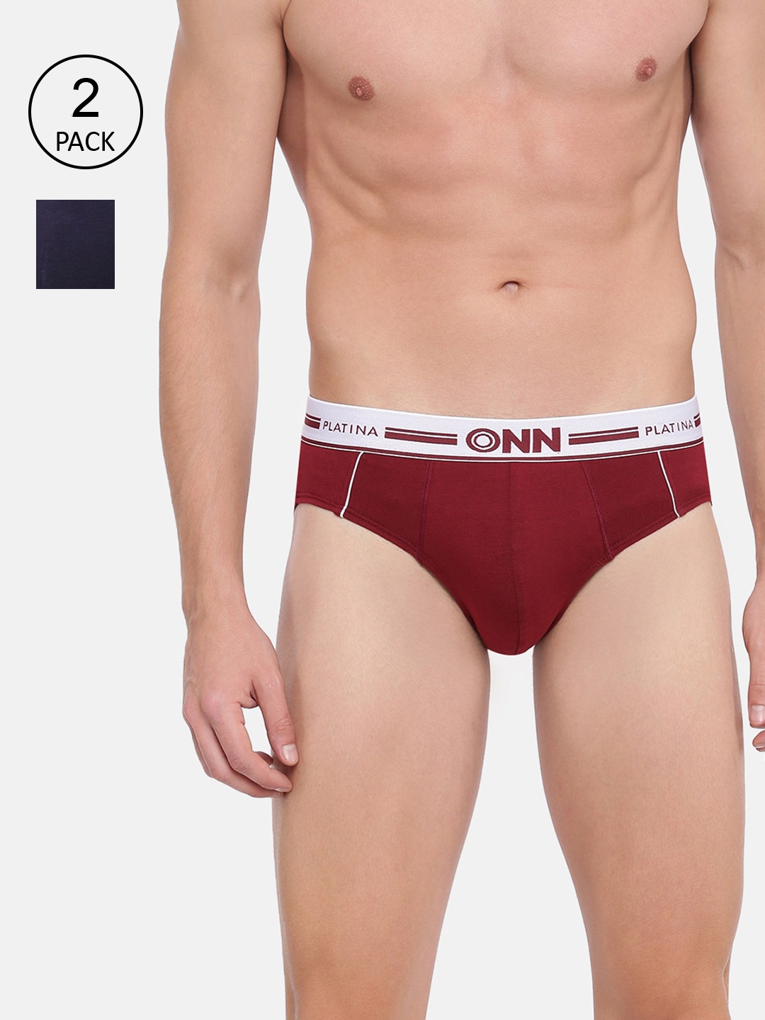 

ONN Men Pack Of 2 Solid Combed Cotton Basic Briefs, Maroon