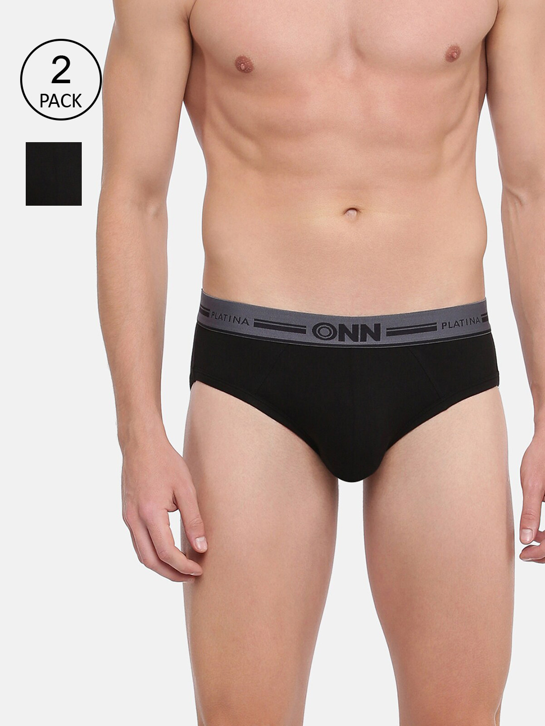 

ONN Men Pack of 2 Black Solid Basic Briefs ONN_PLATINA_972_BLK_2PC