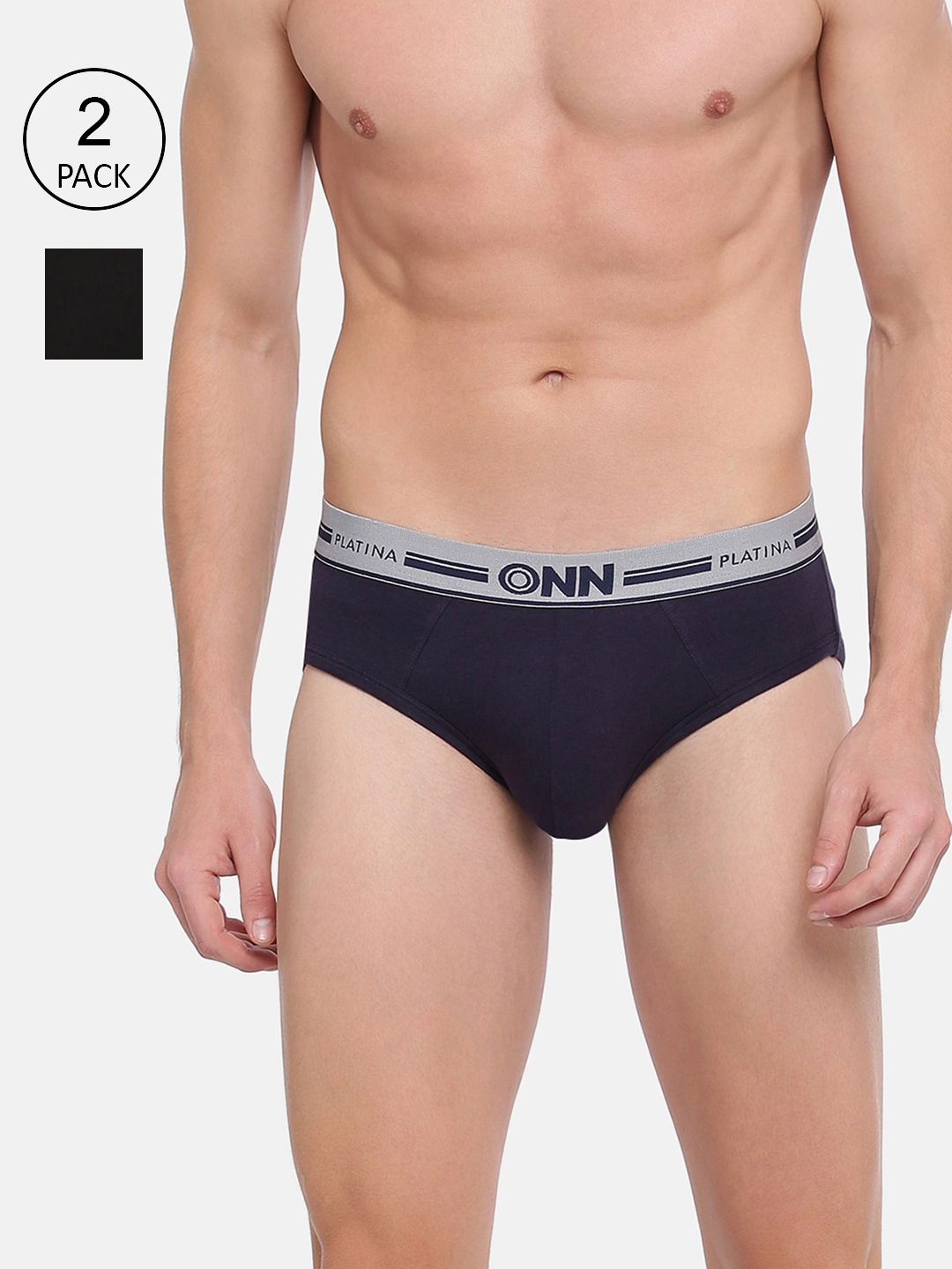 

ONN Men Pack Of 2 Solid Basic Briefs, Navy blue