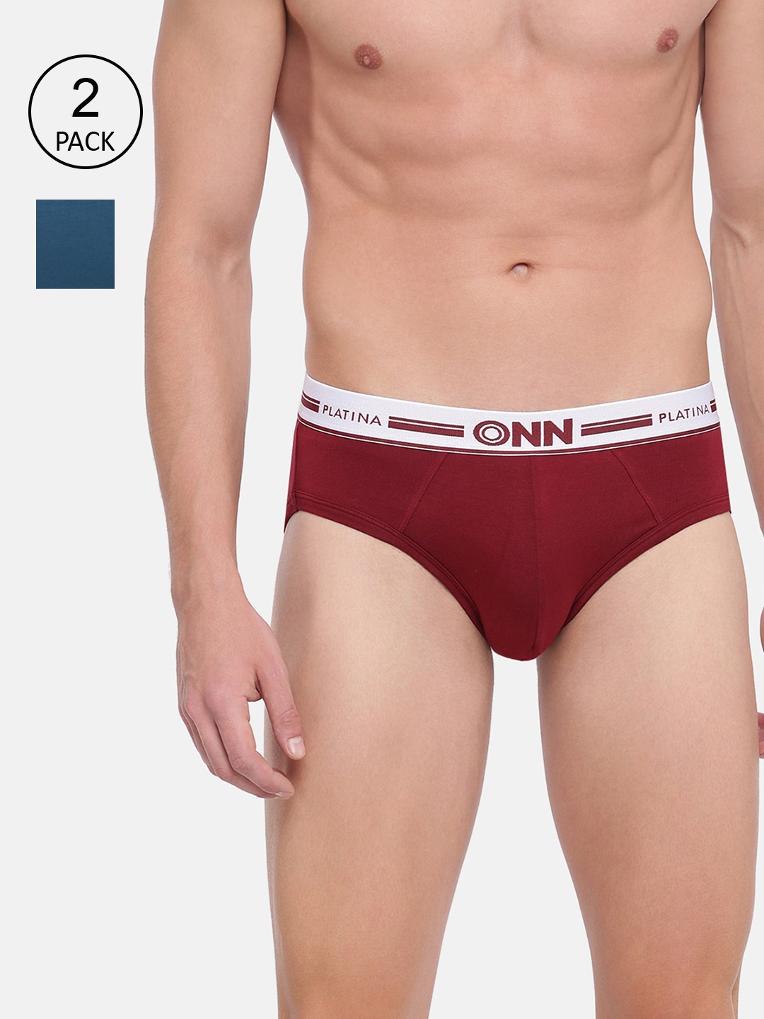 

ONN Men Pack Of 2 Solid Combed Cotton Basic Briefs, Maroon