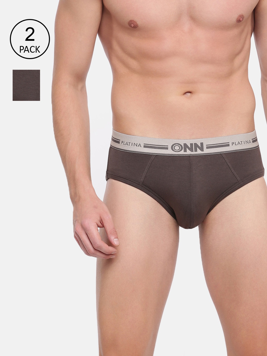 

ONN Men Pack Of 2 Solid Combed Cotton Basic Briefs, Brown