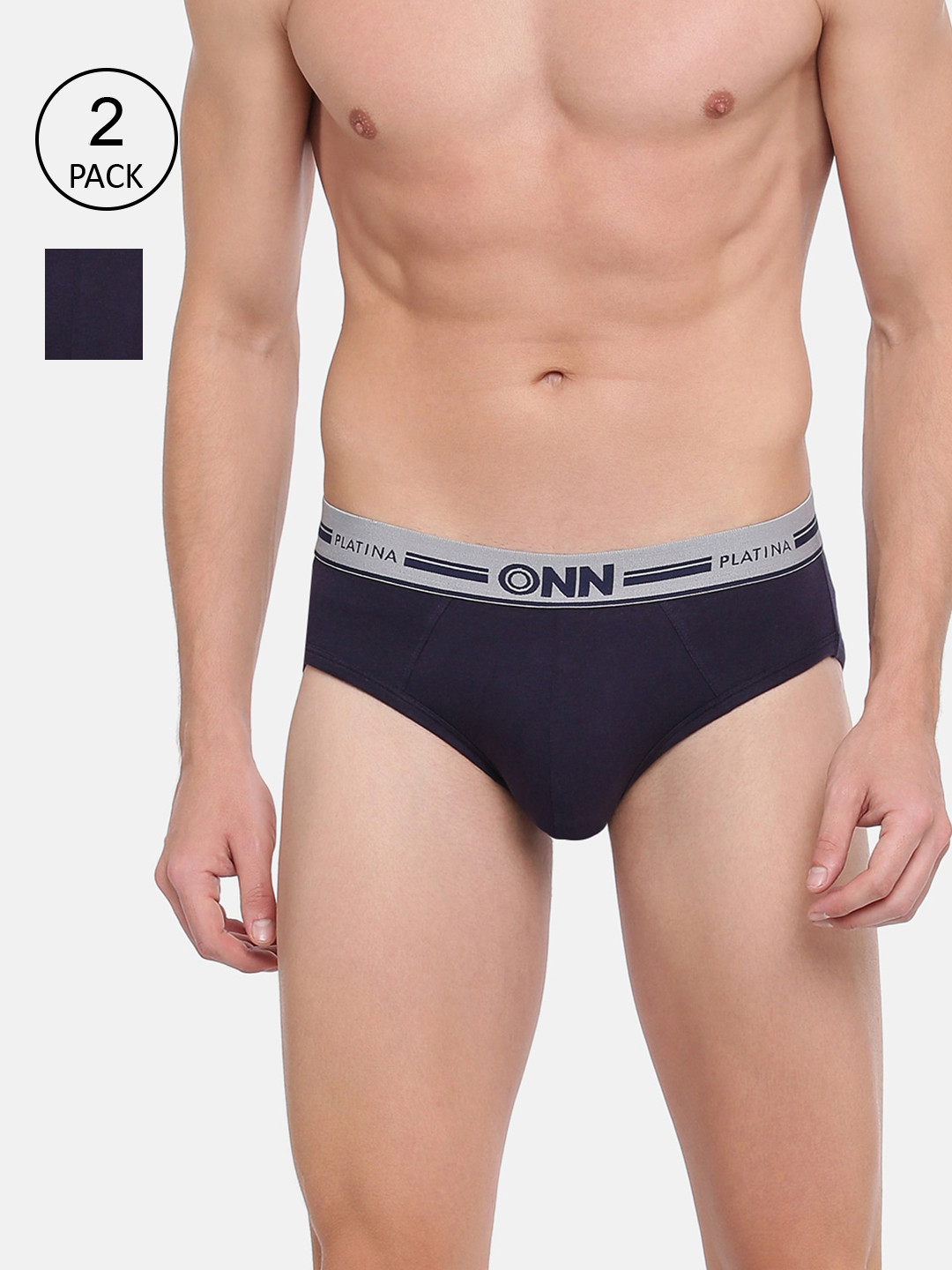 

ONN Men Pack Of 2 Solid Combed Cotton Basic Briefs, Navy blue