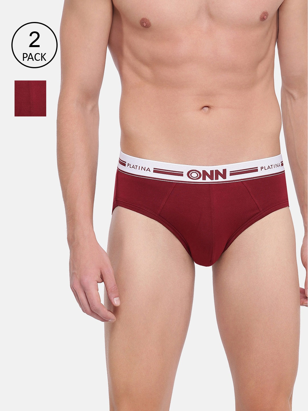 

ONN Men Pack Of 2 Solid Basic Briefs, Maroon