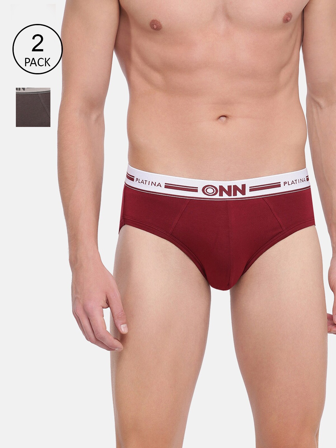 

ONN Men Pack Of 2 Solid Combed Cotton Basic Briefs, Maroon