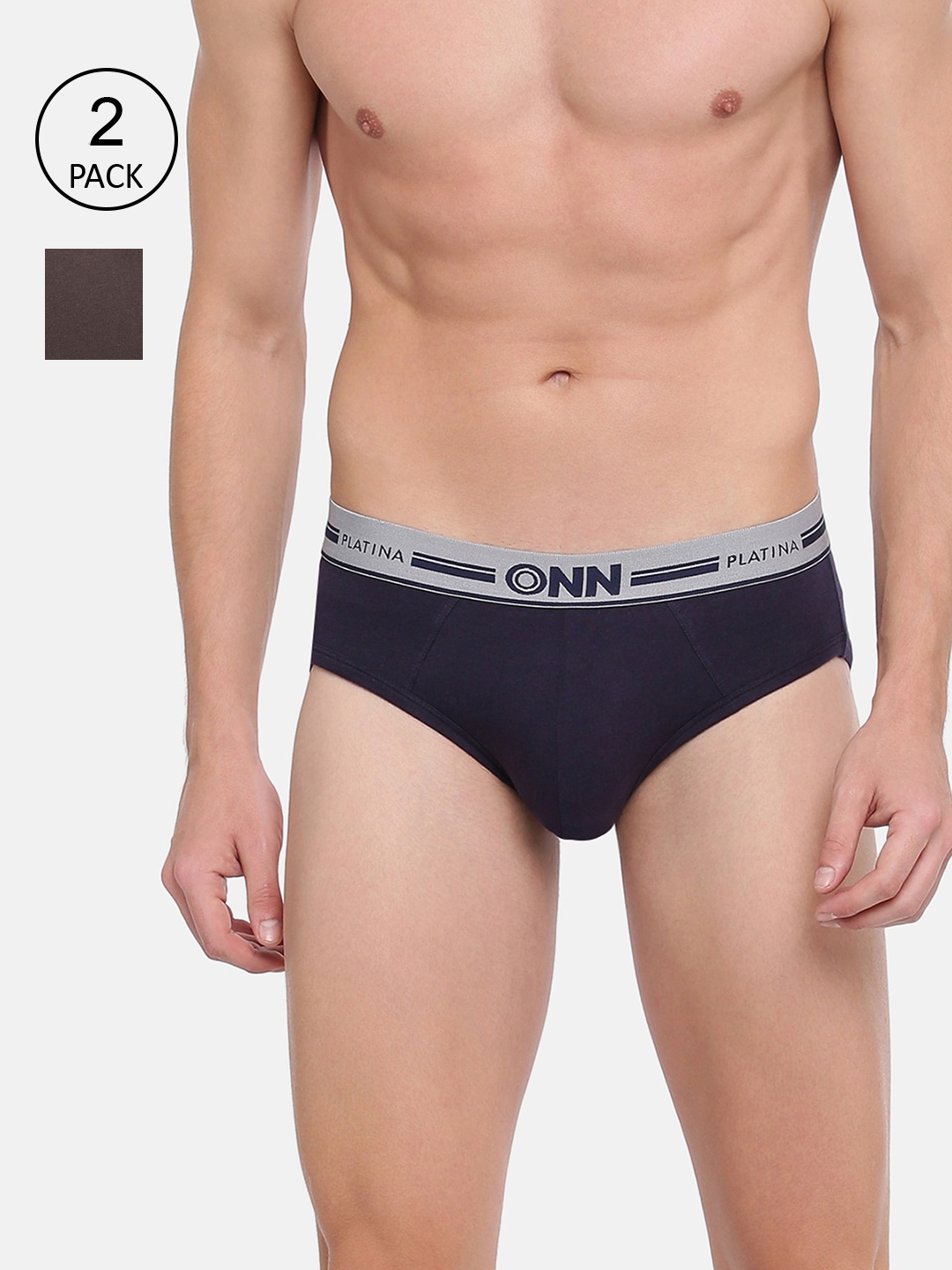 

ONN Men Pack Of 2 Solid Basic Briefs, Navy blue