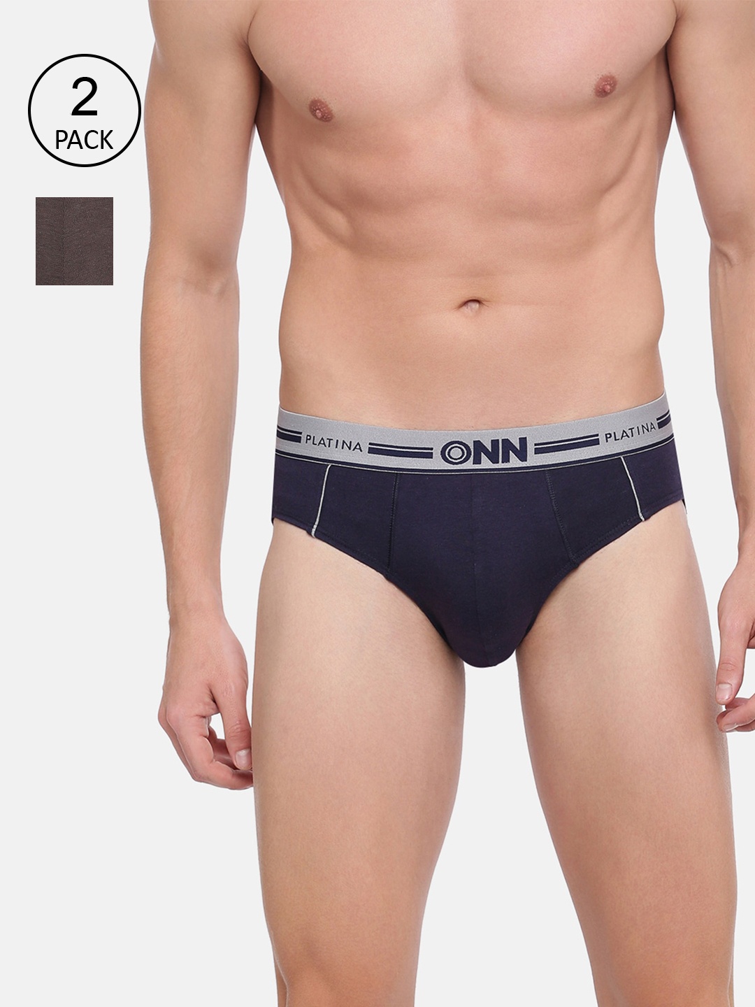 

ONN Men Pack Of 2 Solid Combed Cotton Basic Briefs, Navy blue